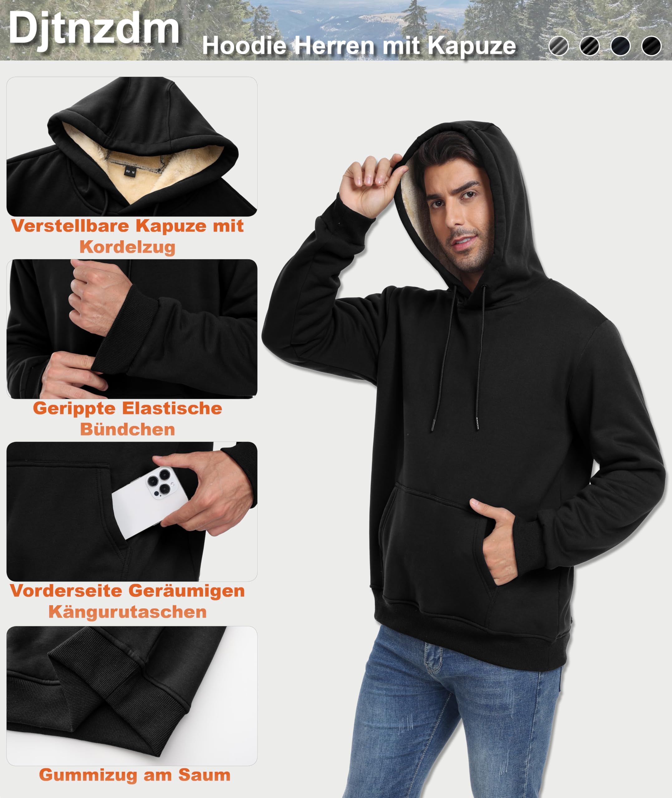 Djtnzdm Felpa Uomo Cappuccio Invernale Felpe Termica Sportiva Uomo Casual Hoodie Leisure Foderato Felpa Calda Uomo Manica Lunga Pullover Giacca in Pile Uomo Sweatshirt