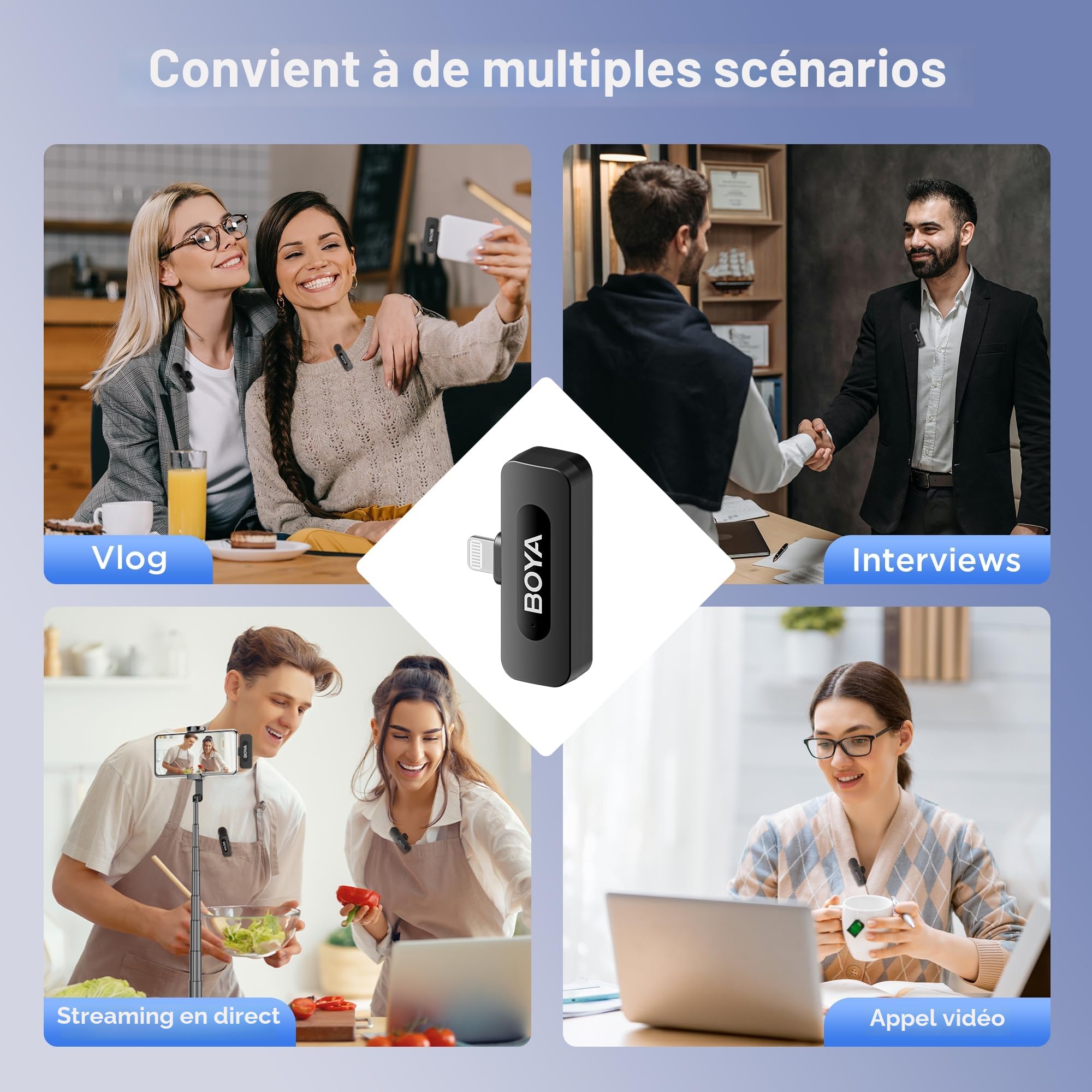BOYA by-V1 Micro Cravate sans Fil Professionnel, Micro iphone pour Smartphone, Enregistrement de Podcast, vidéo, vlog, Youtube, TikTok, Live Streaming