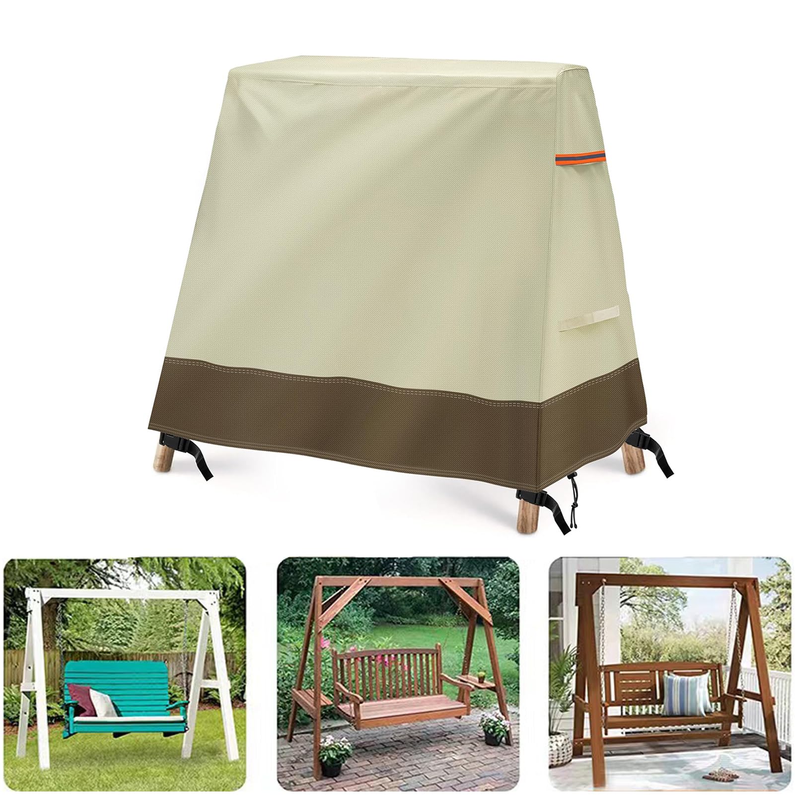 PLUSLEYSC Outdoor Swing Cover, A-Frame Patio Swing Furniture Covers, Outdoor Furniture Porch Cover Waterproof Uv Resistant Protector(72''LX67''WX55''H) (Beige)