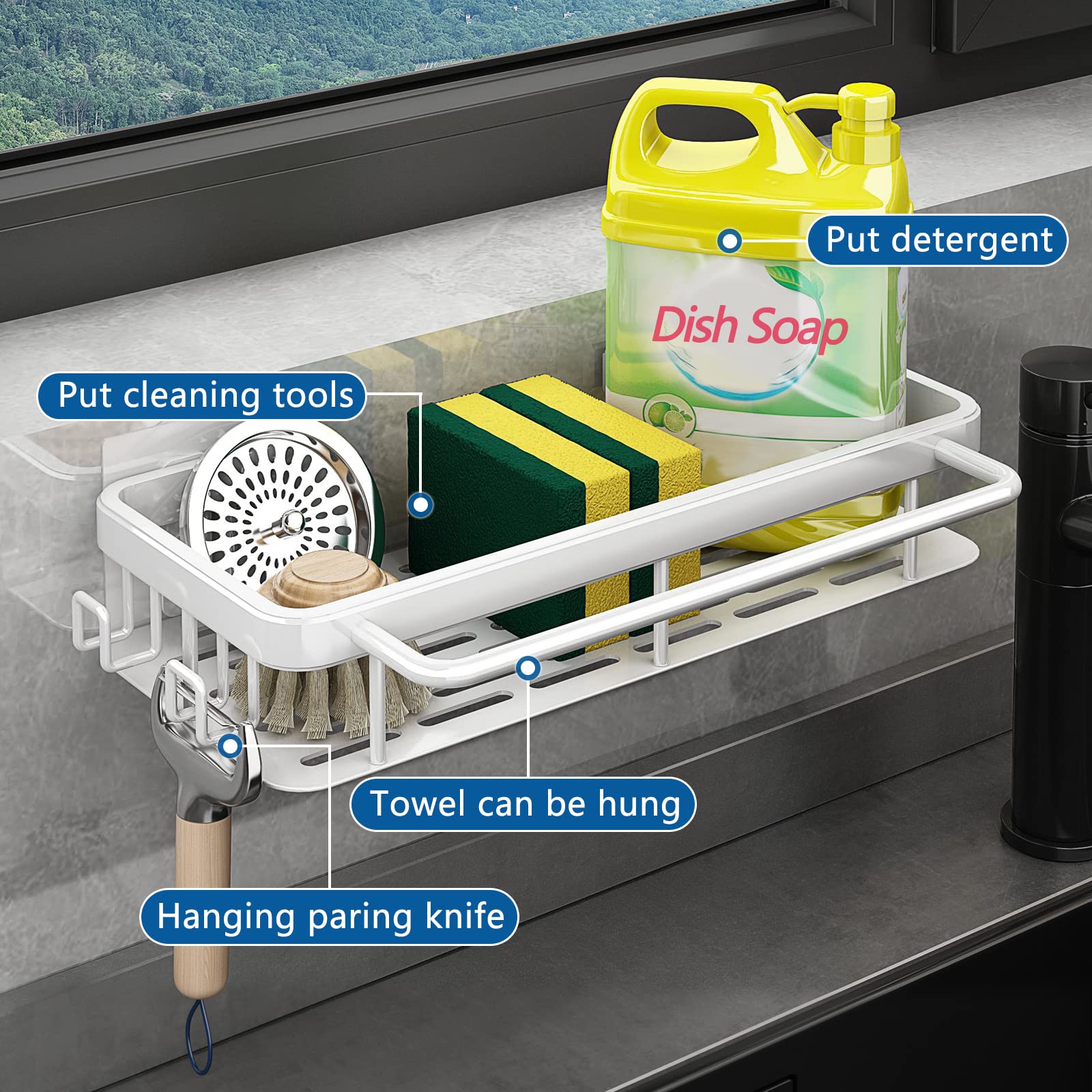 Porta Spugne Autoadesivo Per Cucina | Senza Foratura | Acciaio Inox Con Vassoio Rimovibile - Foto 9