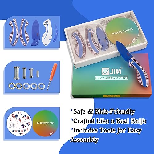 Miniatura 9 de JIN Cuchillo estrellado para niños, cuchillos de juguete antiestrés, hoja opaca G10, EDC plegable, kit de bricolaje, seguro para niños, mango G10