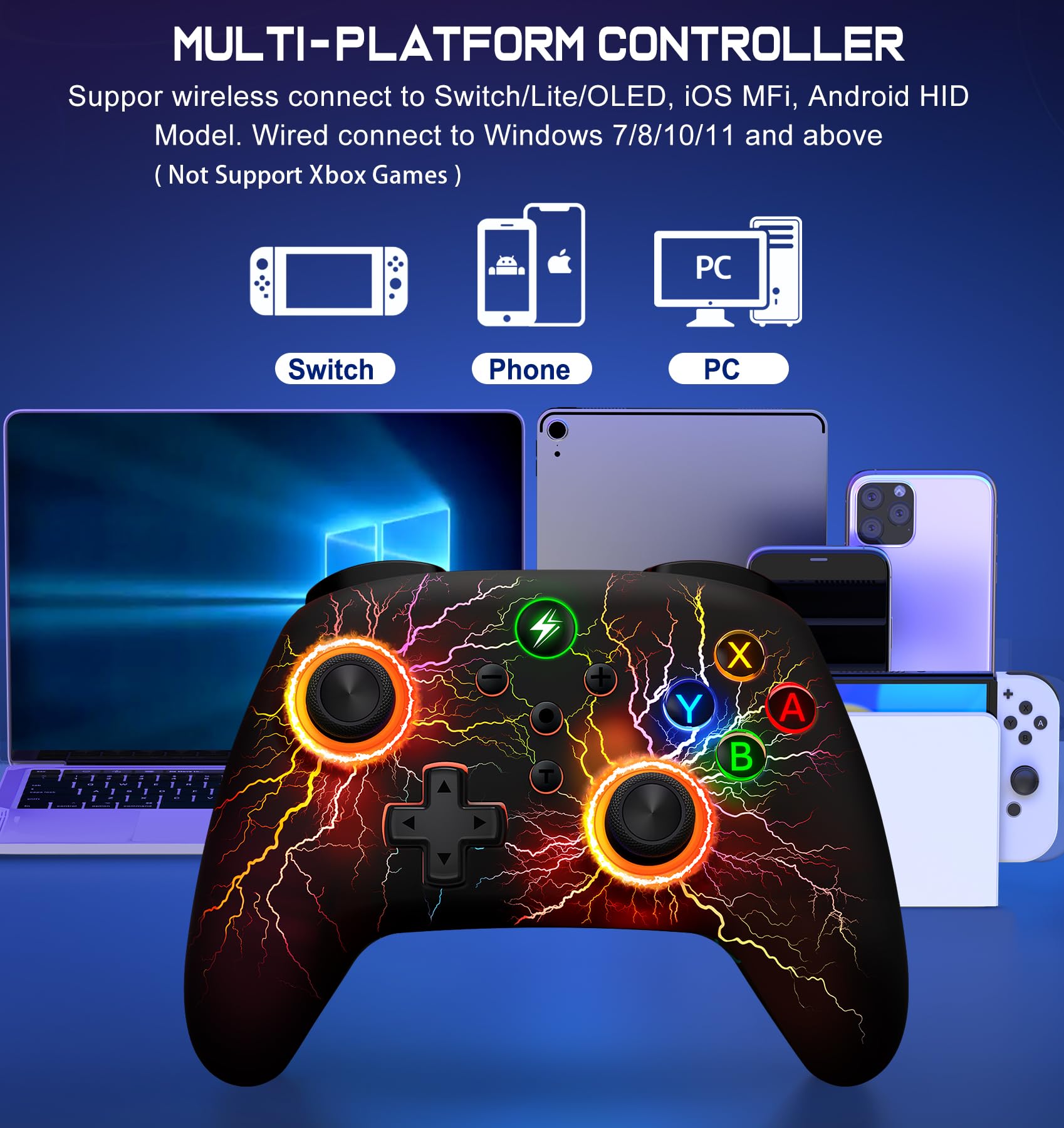 ALEEMTRY Controller Switch Wireless per Switch/Lite/OLED, Switch Controller con Pulsanti Programmabili e di Sincronizzazione/Giroscopio a 6 Assi/Turbo(Modello di Fulmine)