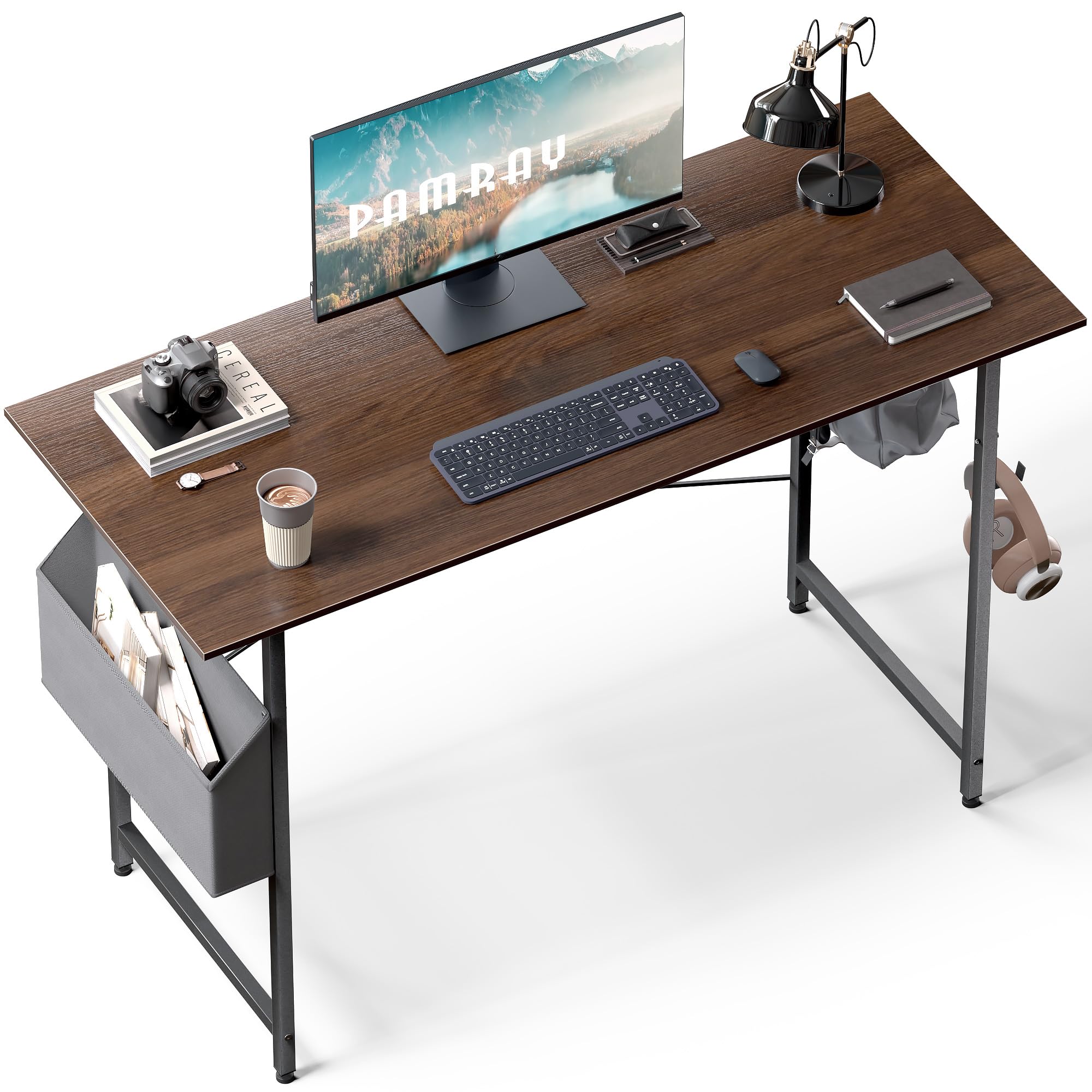 Pamray 47 Inch Computer Desk for Small Spaces with Storage Bag, Home Office Work Desk with Headphone Hook, Small Office Desk Study Writing Table