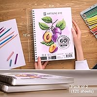 Vista 2 de ARTISTIC EYE Cuadernos de bocetos premium de 9 x 12: paquete de 2 (120 hojas), 160 GSM, bloc de bocetos encuadernados en espiral, adecuado para una