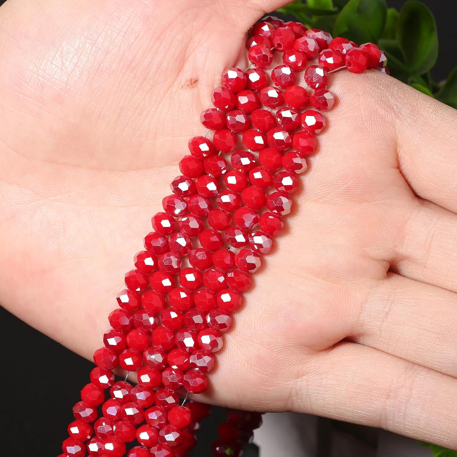 5 Strands 8mm AB Red Color Half Plated Faceted Rondelle Beads, Songxi Glass Beads for Keychain Making Necklace Earring Jewelry Making for Gemstone DIY Craft Supplies - Image 3