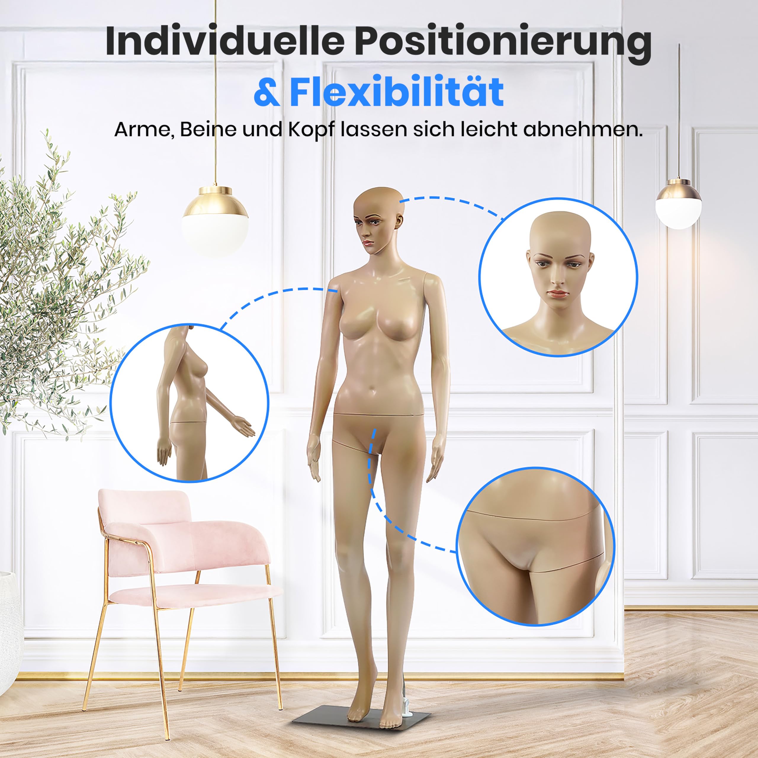 SereneLife Damen-Puppenmodell, 175 cm hoch, Mit verstellbarem Kopf, Flexiblen Extremitäten und abnehmbarem Design, Perfekt für Bekleidungsgeschäfte, Boutiquen, Ausstellungen und mehr