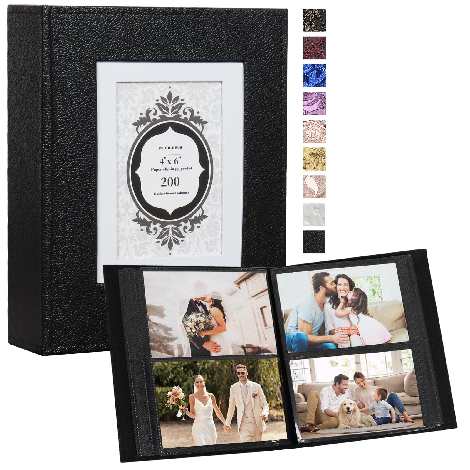 RECUTMS Photo Album 4x6 Pictures 200 Pockets Leather Family Albums Black