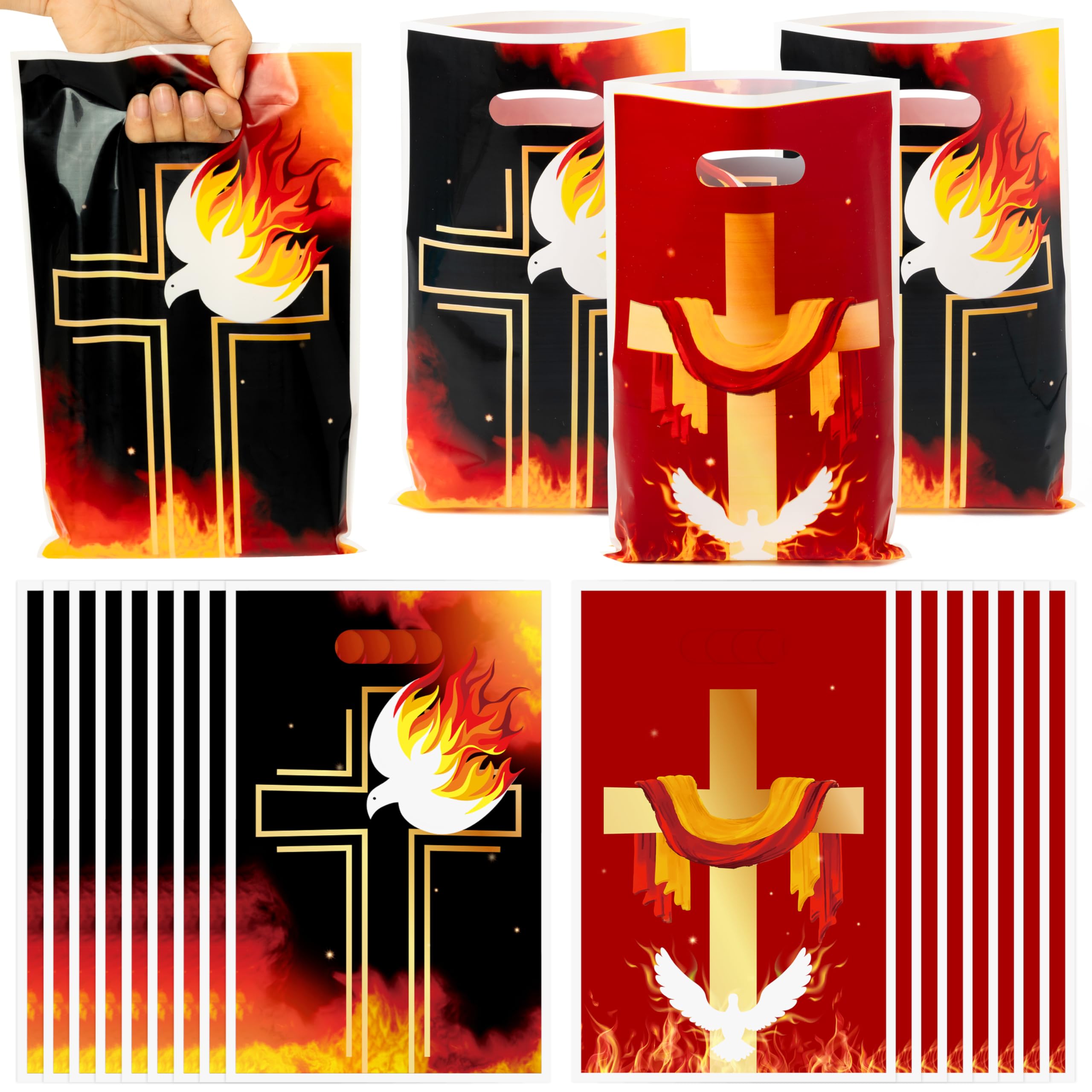 A1DIEE 50Pcs Easter Flame Party Favor Bags - Pentecost Christian Goodie Treat Bags for Sunday School Children, Church Liturgical Seasons Supplies, Baptism Confirmation Gifts — image 1