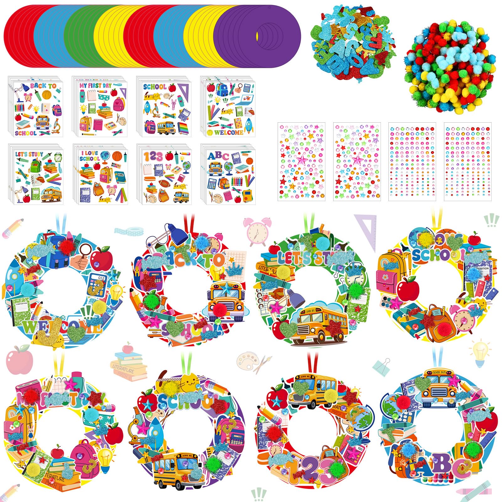 Hollowfly Lot de 48 couronnes décoratives à suspendre pour faire vos propres créations en papier avec autocollants pour la maison, les fêtes, les activités (premier jour d'école)