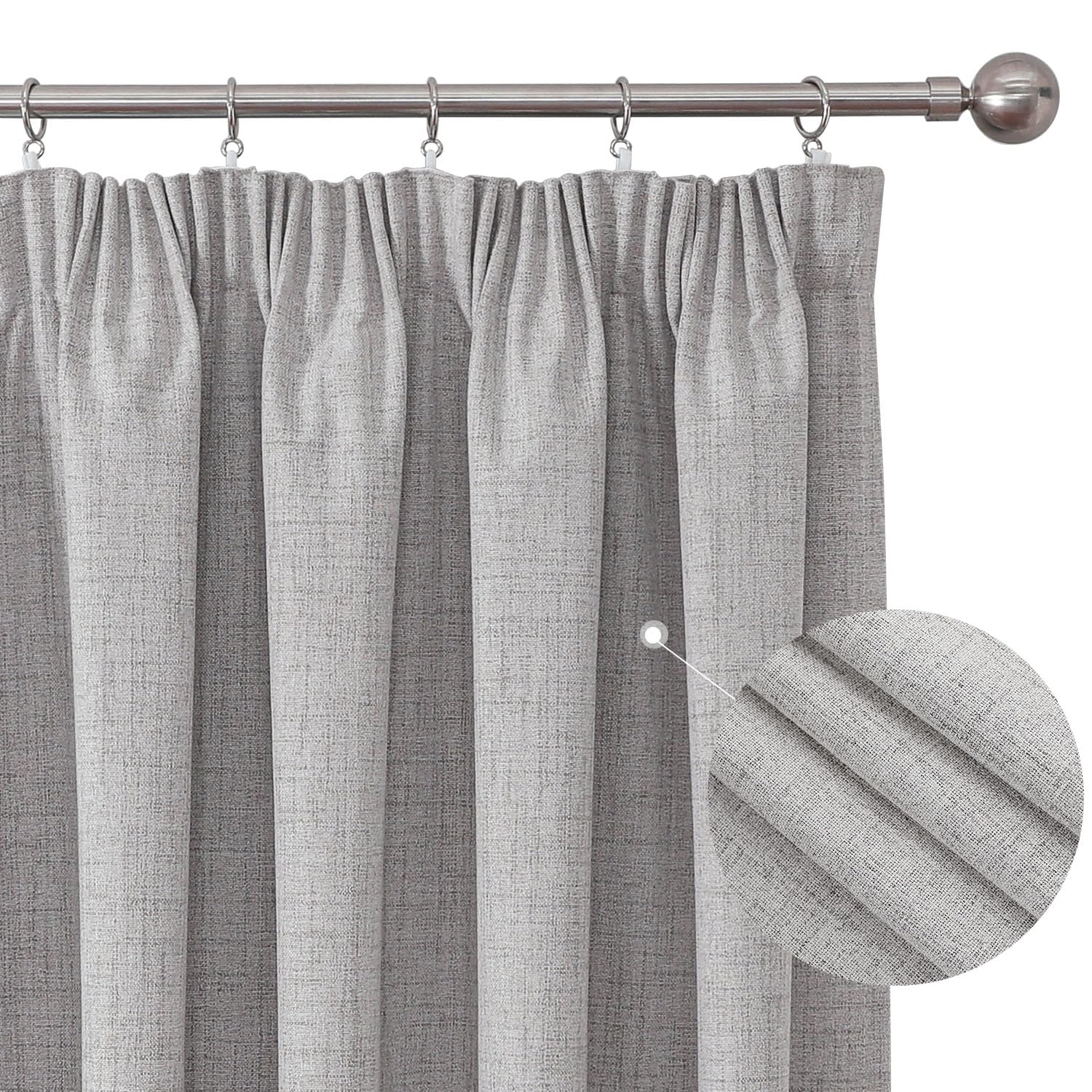 Joydeco 100% Rideau Occultant Thermique en Lin avec Galon Fronceur 140x275 cm 2 Pièces, Rideau Isolant Thermique Anti Froid et Chaleur à Passe Tringle pour Décoration de Porte Fenêtre