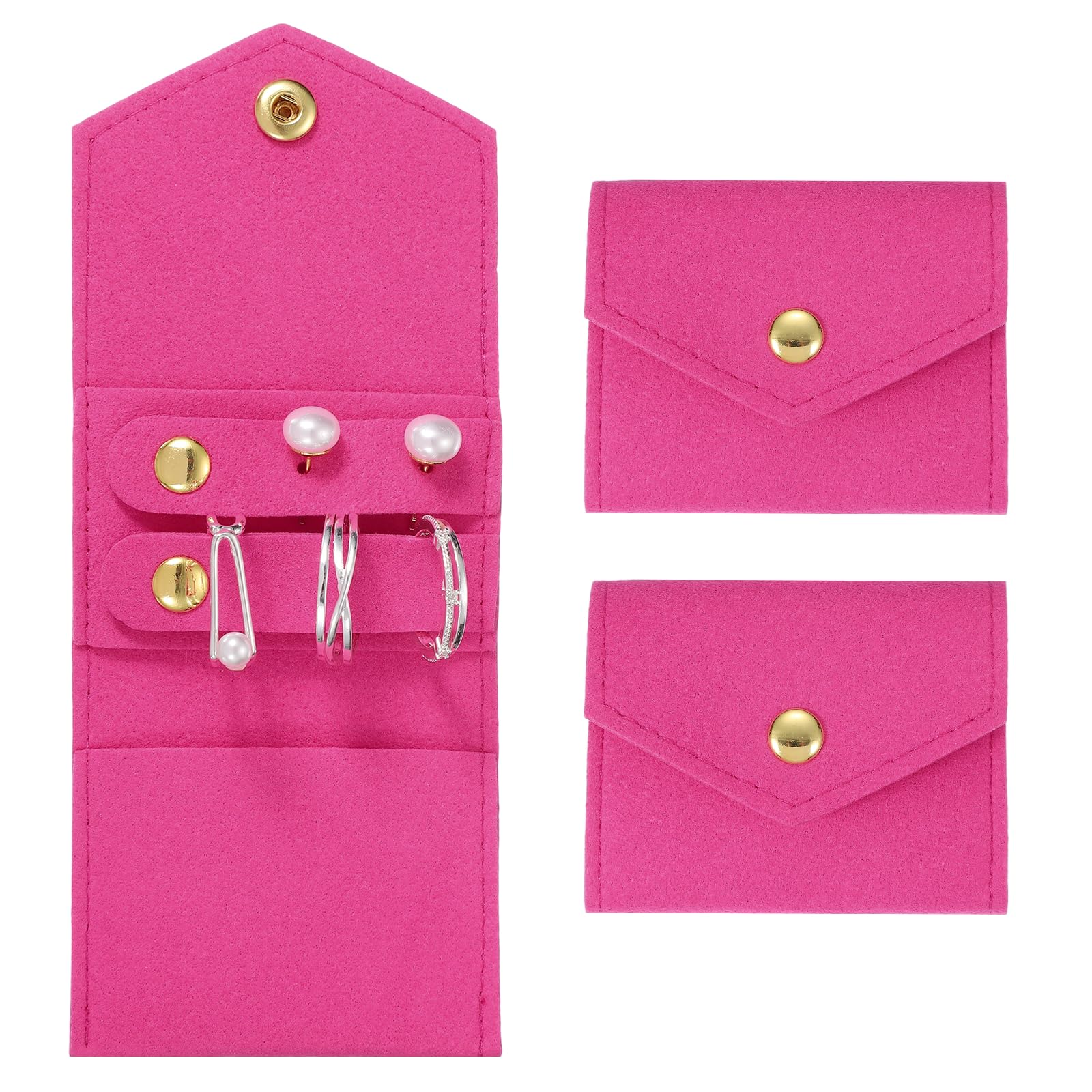 Muiltvoe 2 Pcs Mini Travel Jewelry Case Rolls, Microfiber Organizer Pouch Foldable Jewelry Roll Case Organizer with Buckle for Rings, Bracelets, Earrings, Necklace, White