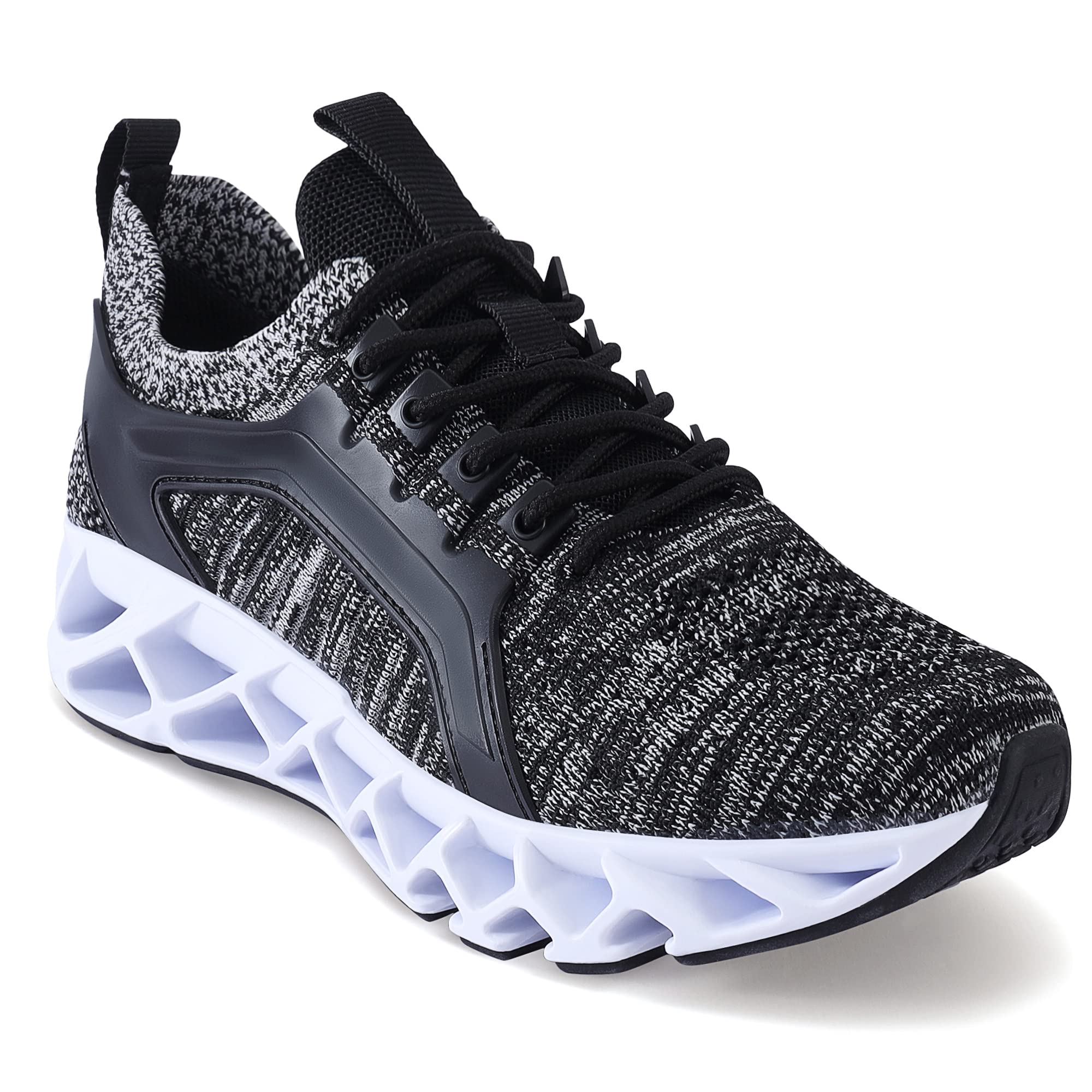 Women's Walking Shoes Lightweight Breathable Tennis Running Blade Fashion Sneakers for Athletic Sports Training Jogging Travel Striped Black Size 5.5