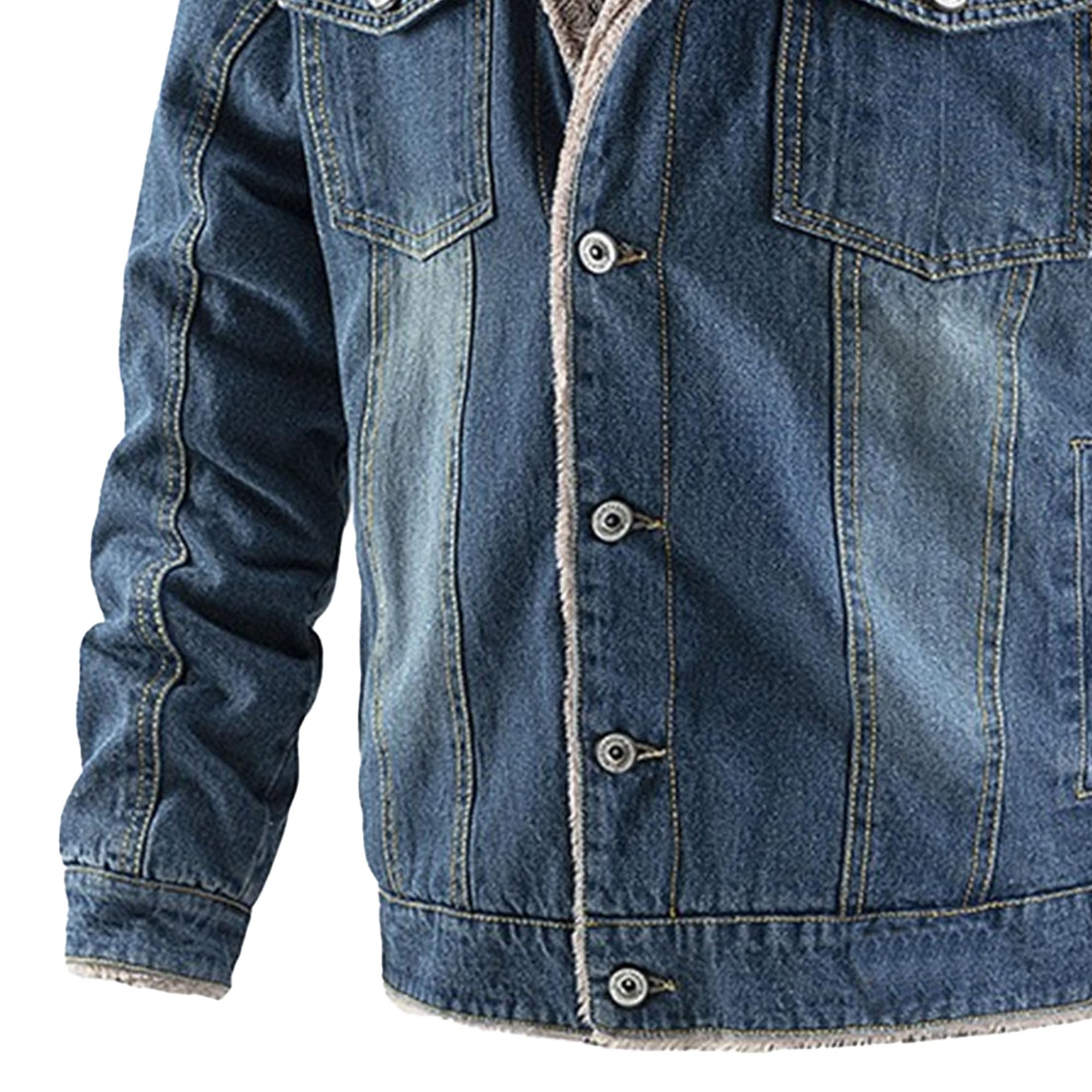 Chaqueta vaquera con forro polar para hombre, cuello de piel sintética, abrigos de invierno cálidos con botones, elegantes jeans casuales para exteriores