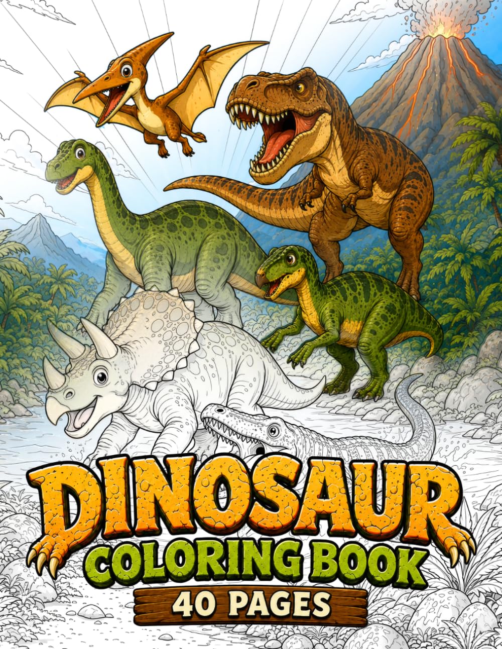 Dinosaur Coloring Book: Fun and Easy Dino Pages for Kids Ages 4–12