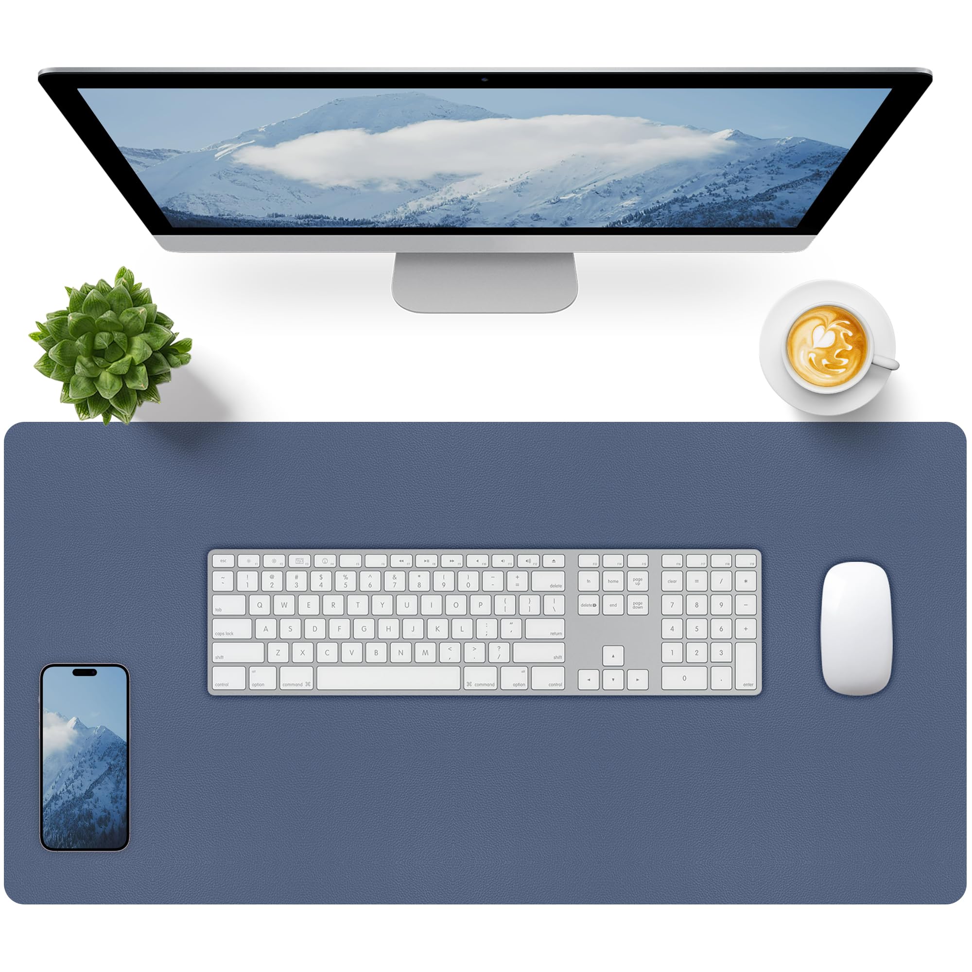 Bloss Grey Blue Desk Mat, Leather Desk Matt for Desktop, Waterproof Large Keyboard Mat, Computer Mat for Office/Home/Decor(31.5 x 15.7 Inches)