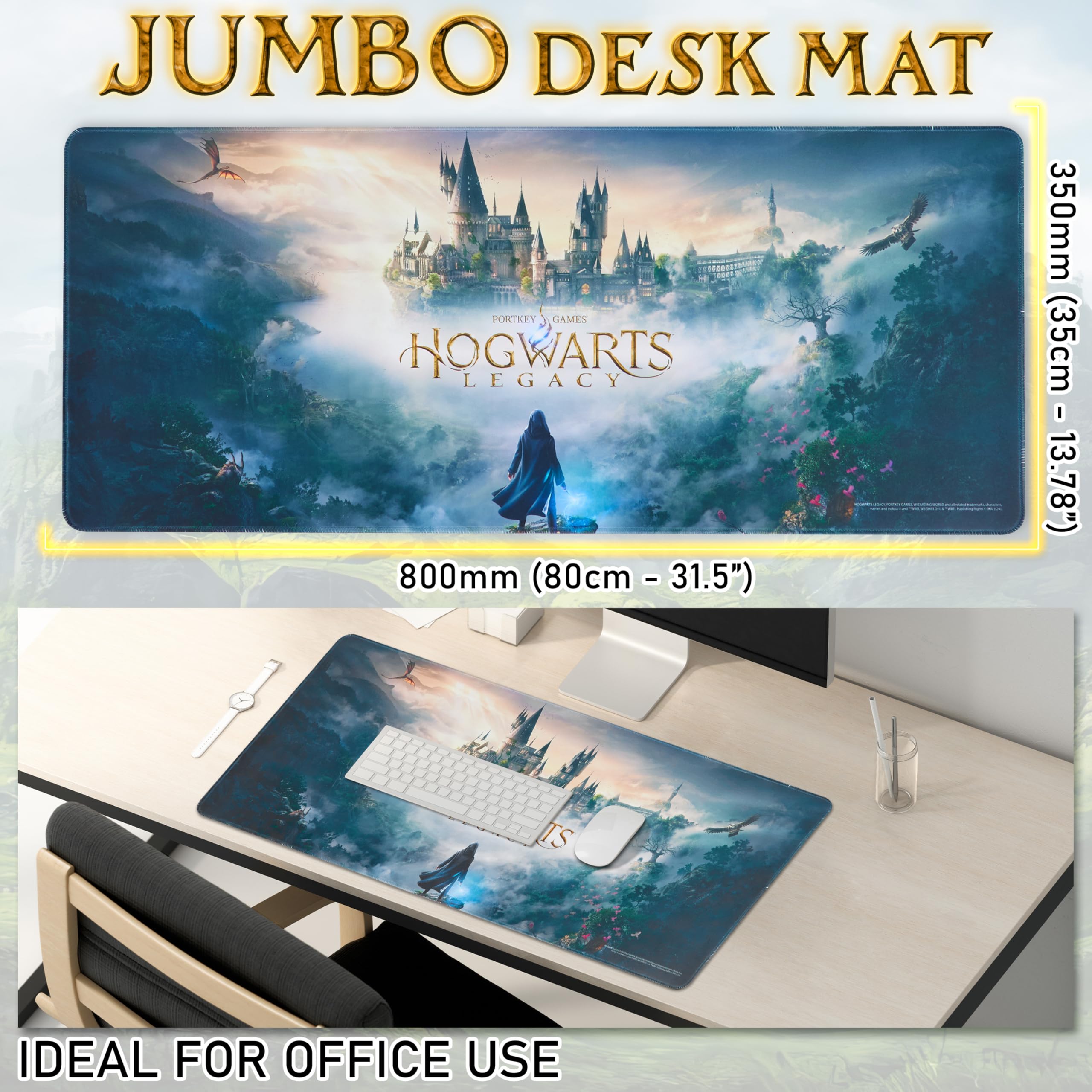 Hogwarts Legacy XXL Muismat | Zwart en Wit Gaming Bureaumat | Waterdicht Anti-Slip Kantoor Mat (Grijs, 35,4 x 15,7 x 0,1 Inch