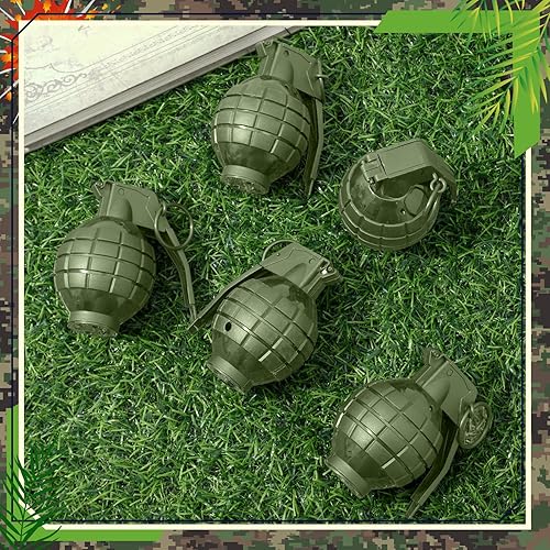 Miniatura 5 de Sratte 4 granadas de mano de plástico con efectos de sonido realistas y luz intermitente, granadas de juguete, granadas falsas, juguetes militares