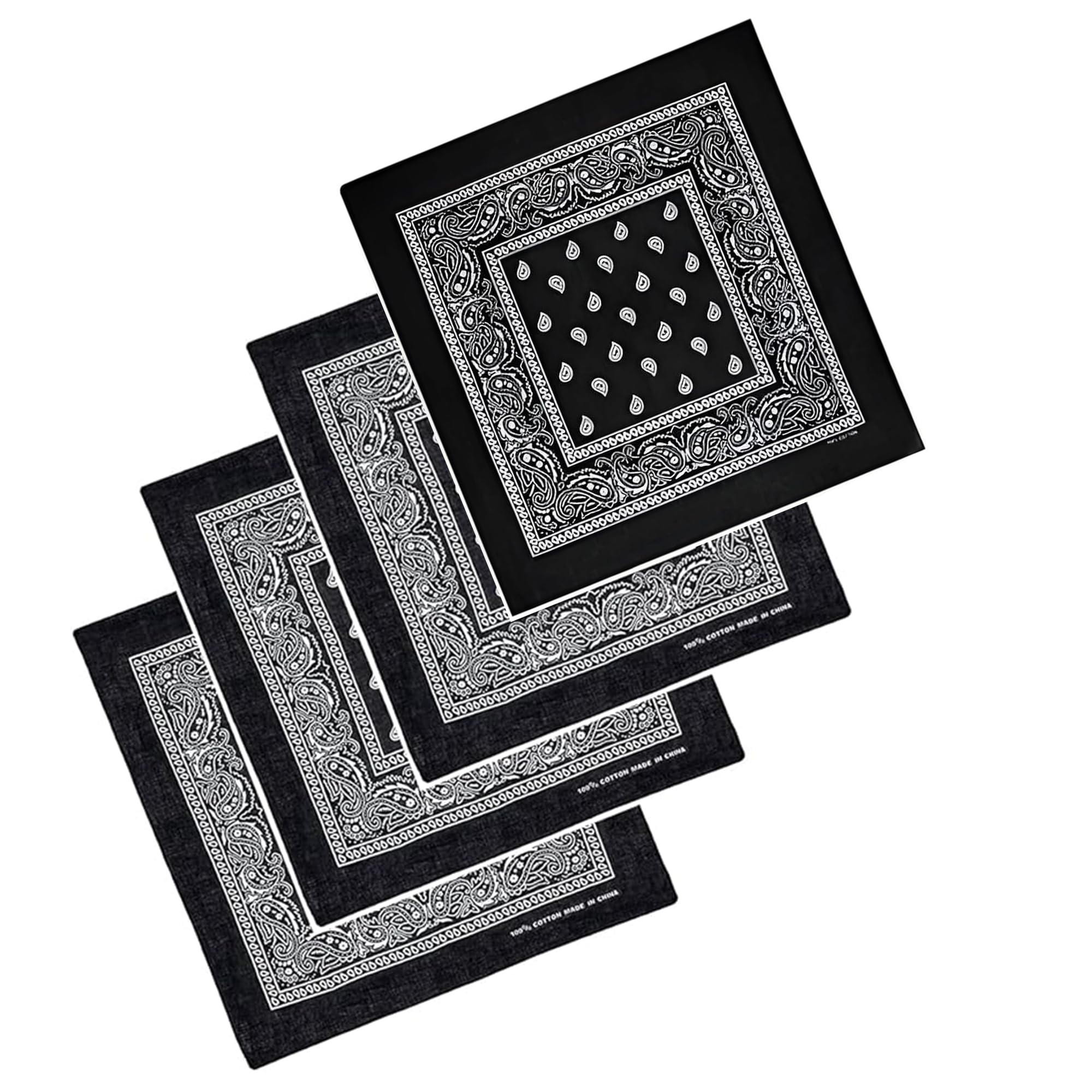 KAV Pack of 4 Multi-Purpose Bandanas - Cycling Headband, Face Mask, Neckerchief, Handkerchief for Men & Women - Hip-Hop, Sports - Black