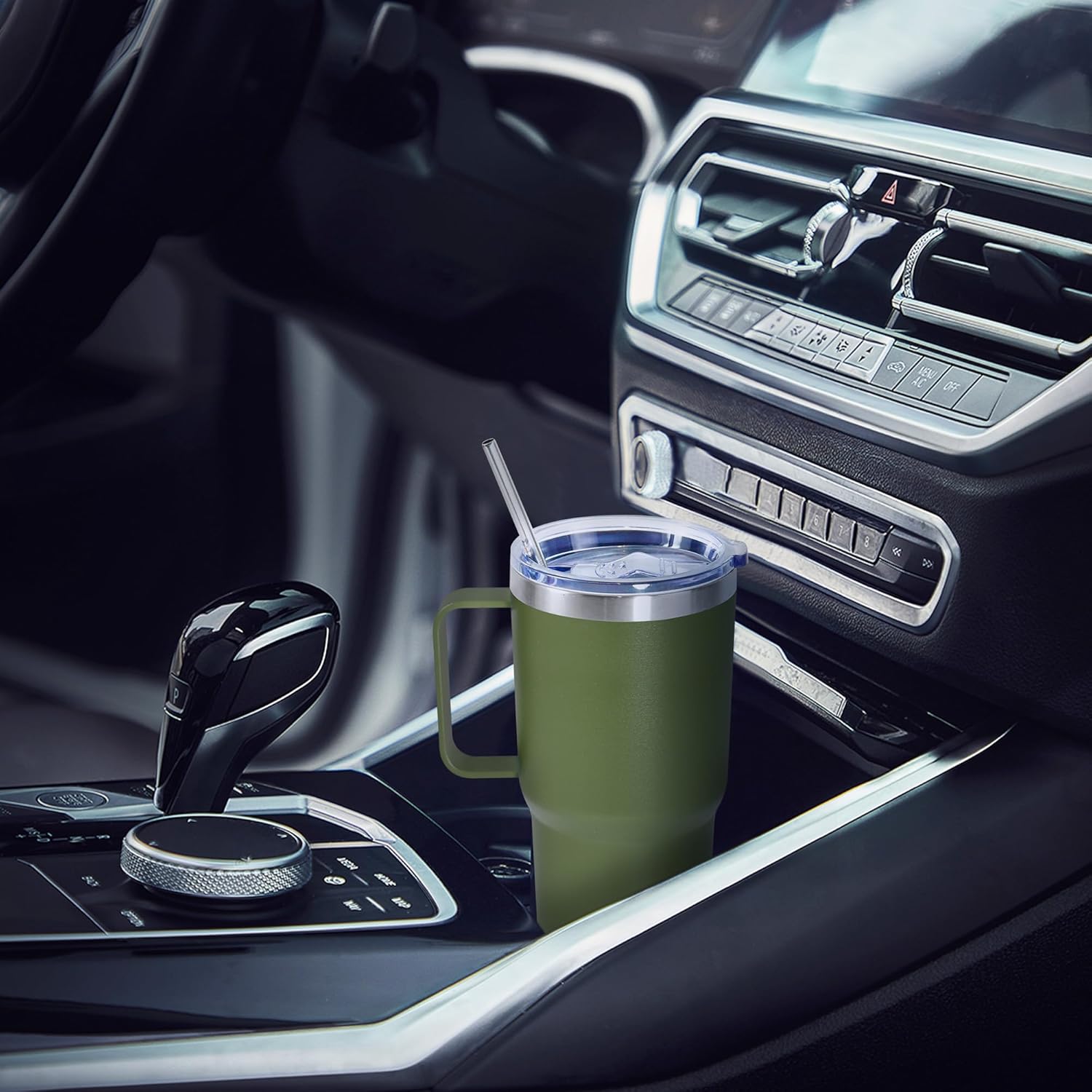 20 oz Tumbler with Handle, insulated cup coffee mug with lid, straw and handle, Double Wall Stainless Steel Vacuum Coffee Tumbler travel mug spill proof, 1pcs Army Green - Image 4