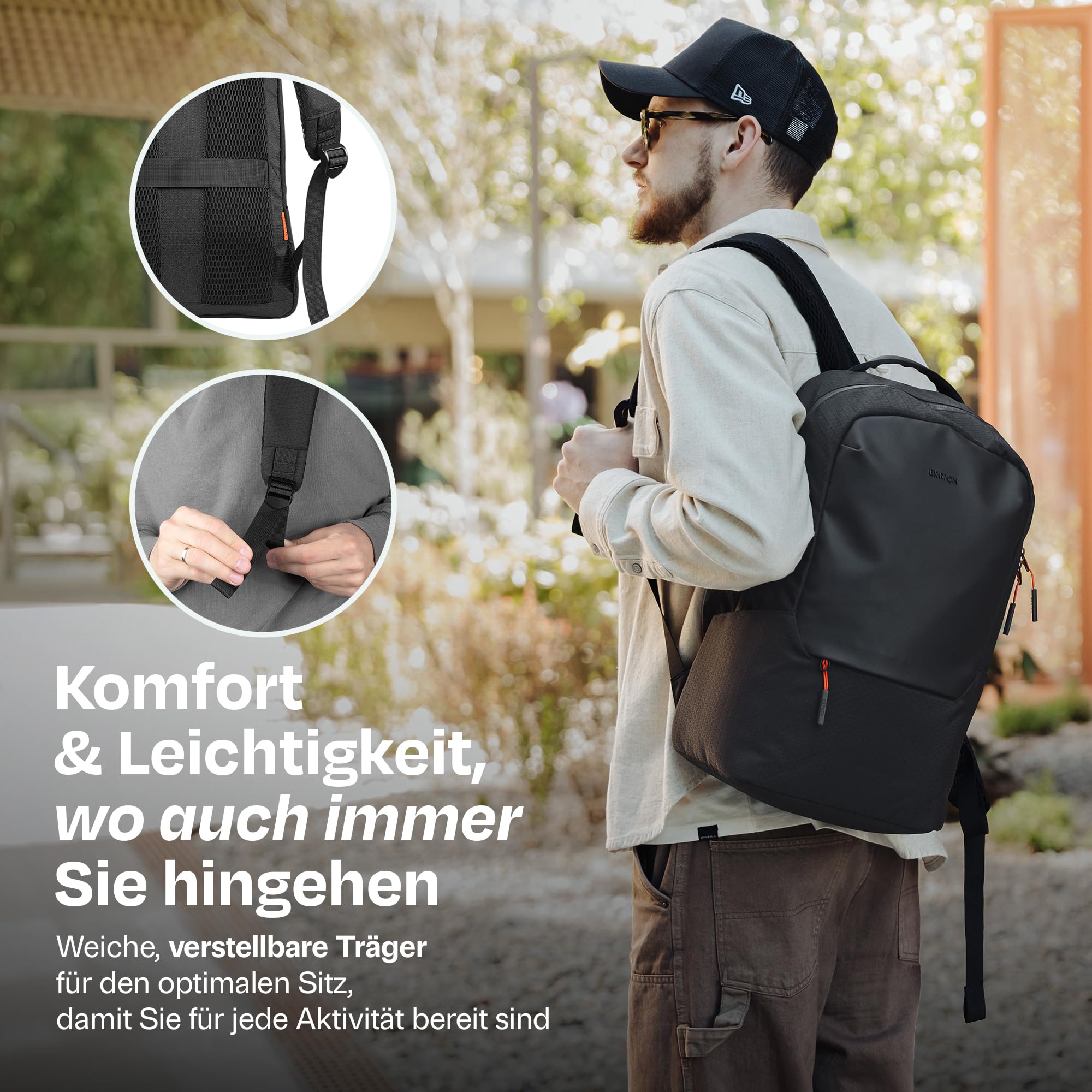 Urban-Rucksack für 15,6-Zoll-Laptop Wasserdichter Schwarzer Business Reise
