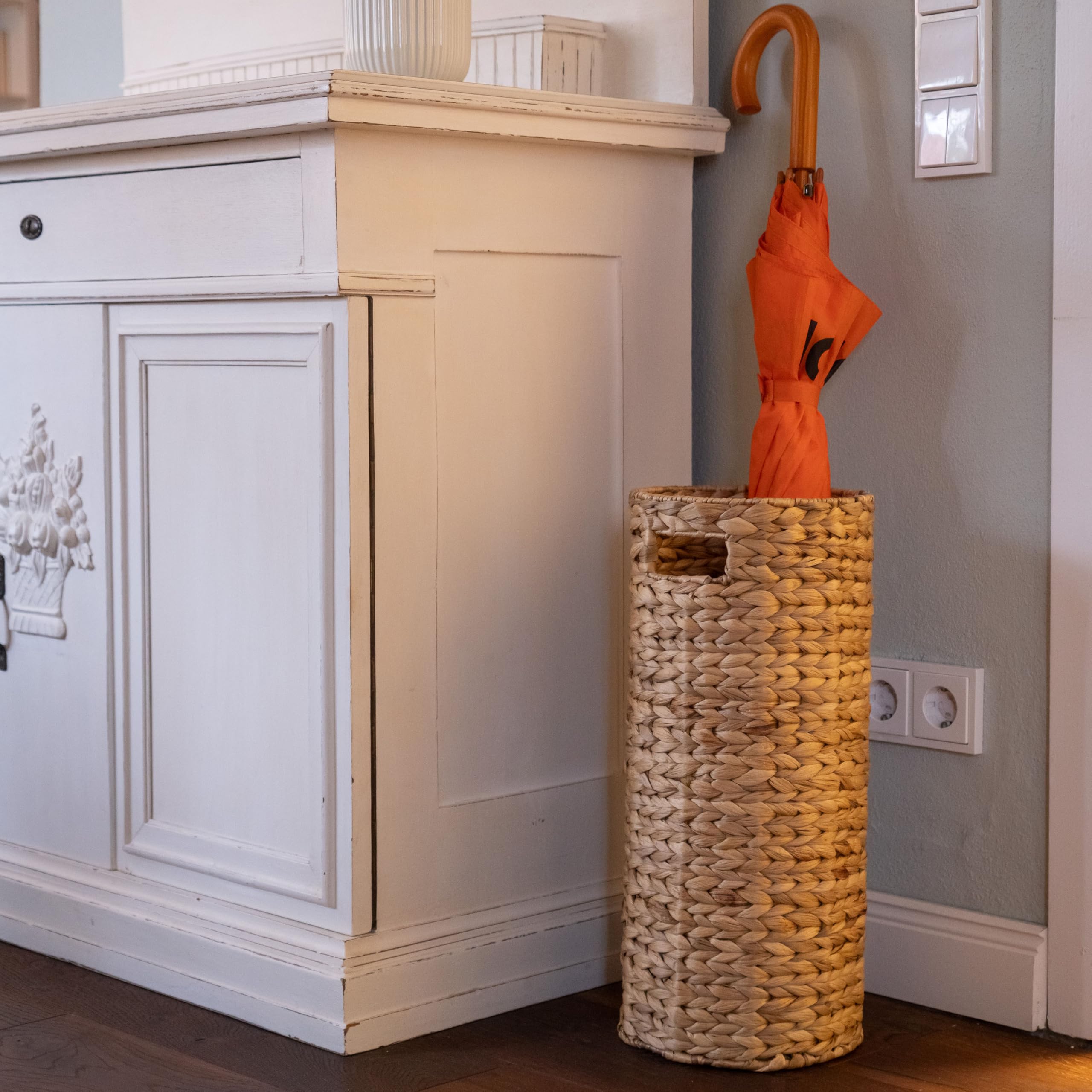Decorasian Portaombrelli alto in giacinto d'acqua effetto rattan, portaombrelli, Ø 22 cm, altezza 50 cm, naturale, per corridoio e guardaroba, carta da regalo e rotoli di poster