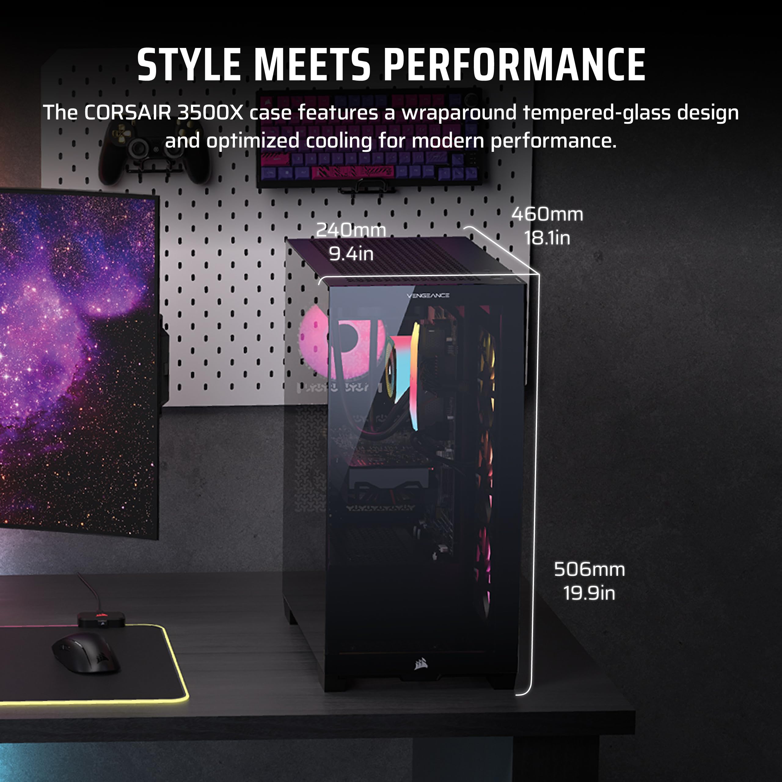 Corsair Vengeance i7500 Gaming PC – Liquid Cooled Intel® Core™ i9-14900KF CPU – NVIDIA® GeForce RTX™ 5090 GPU – 64GB Vengeance RGB DDR5 Memory – 2TB M.2 SSD – Black