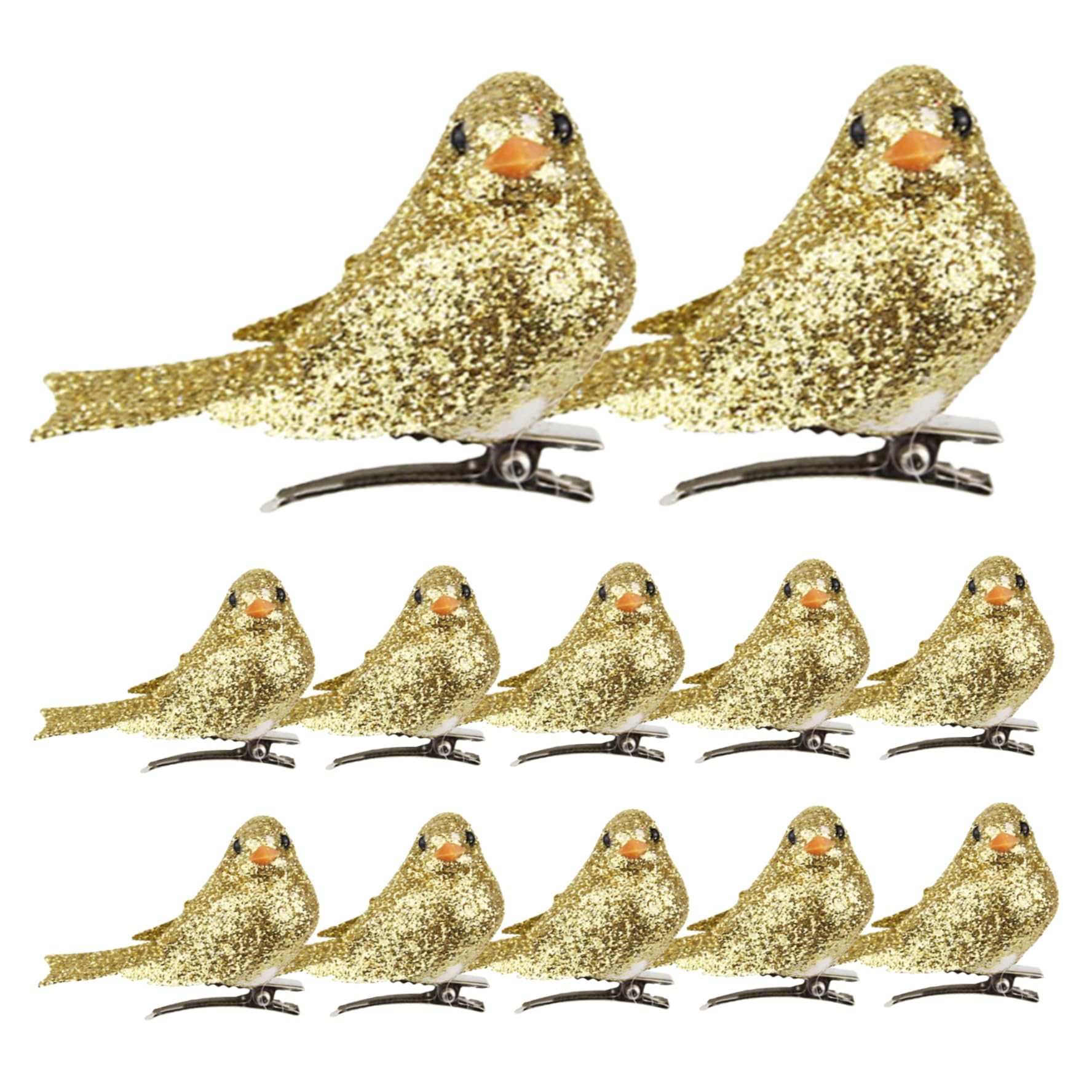 Peosaard Golden Artificial Bird Ornaments, Christmas Birds Ornaments With Clip Artificial Foam Birds For Xmas Tree Wreaths Decorations 12Pcs Christmas Bird