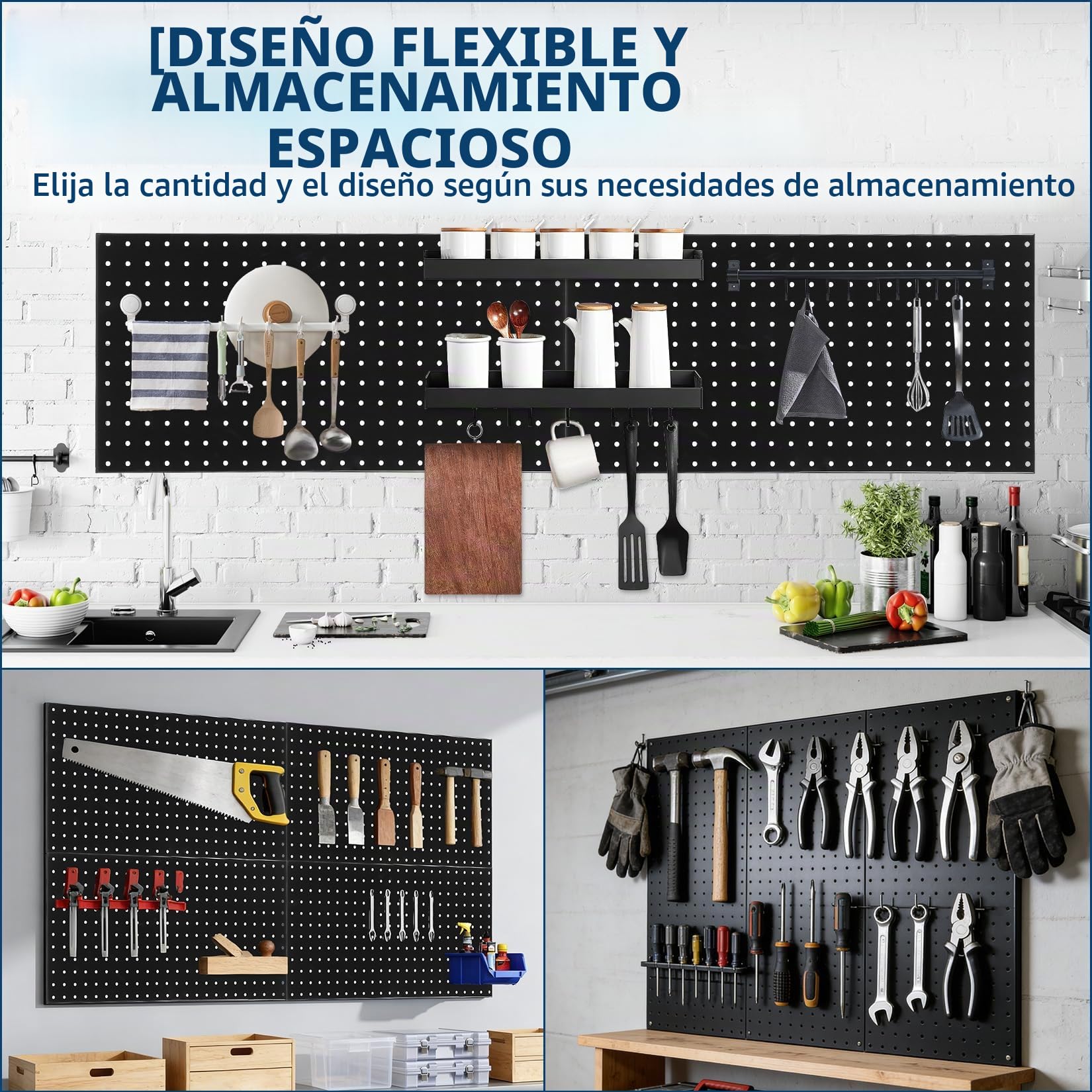 Garvee Pared de herramientas de metal, panel de pared perforada para almacenamiento de herramientas, para garajes, almacenamiento de herramientas y organización de oficina, chapa perforada versátil