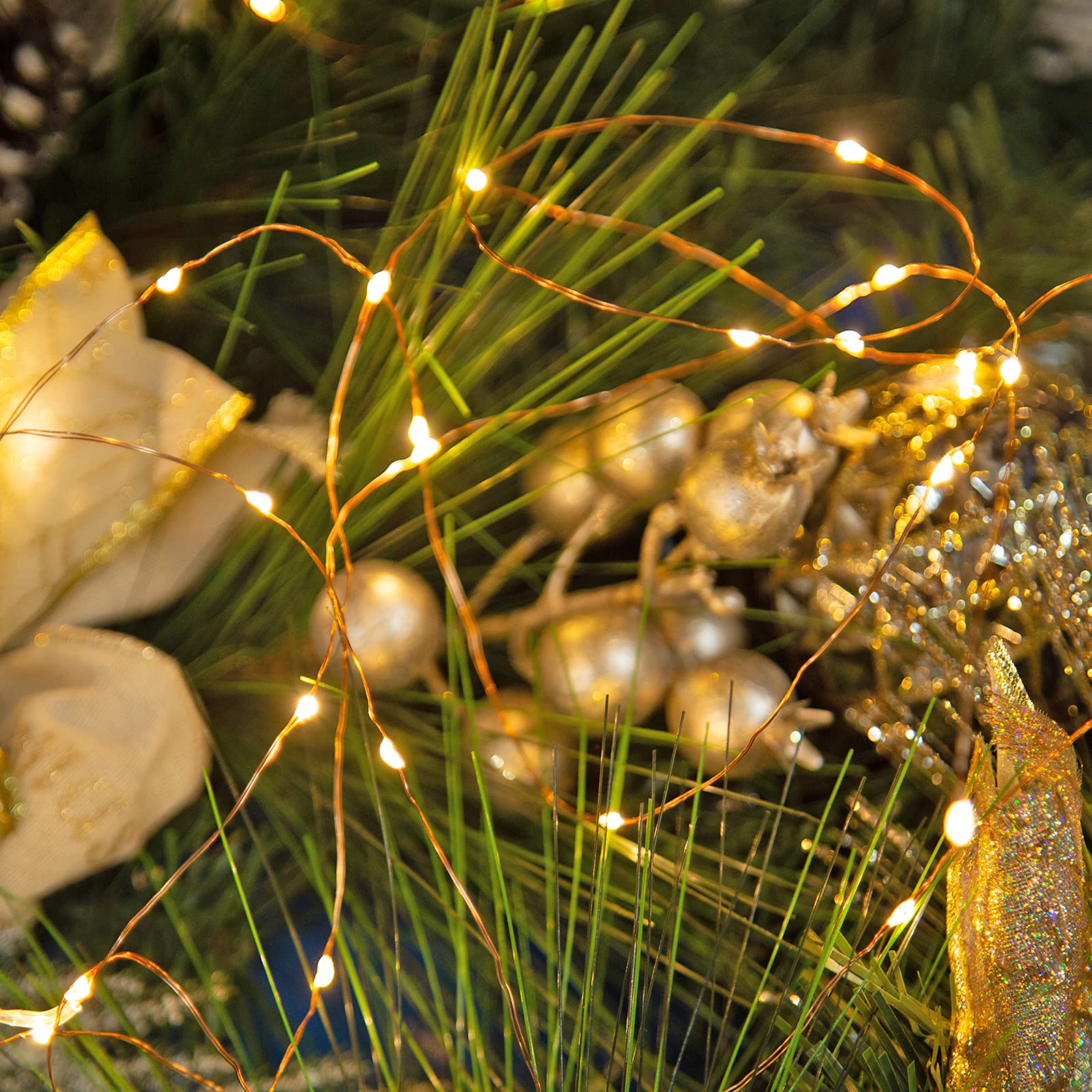 Yizhet Guirnalda Alambre Led, 10M Cadena Luces de Alambre de Cobre con 100 Micro Led, USB Guirnalda de Luces Impermeable para Navidad Dormitorio Fiestas Boda (Blanco Cálido)