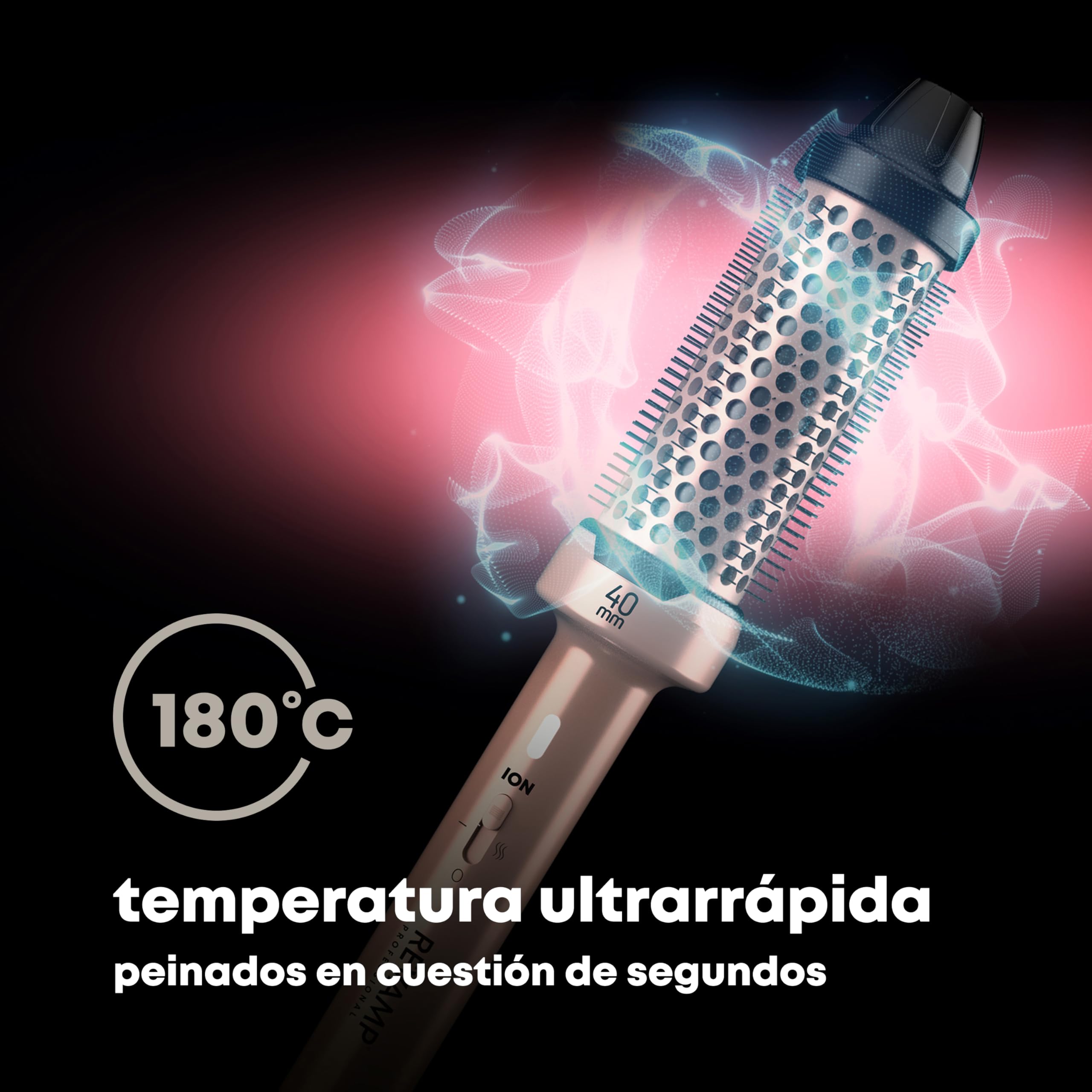 REVAMP Cepillo Calentador Cerámico 40 mm - Barril Redondo, Iónico | Aceites Progloss, Rebote, Rizos y Ondas, Calentamiento Rápido, Peinado sin Enganches