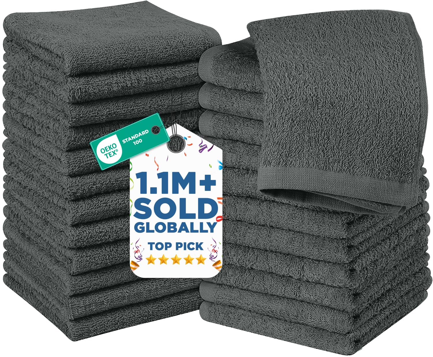 DAN RIVER 24 Pack Wash Cloths for Showering 12x12 - 100 Cotton Washcloths Premium Quality Flannel Face Cloths