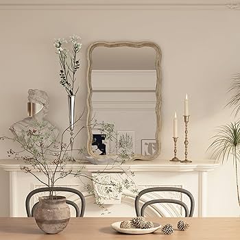 Amazon.co.jp: COZAYH カーブした木製フレームアクセントミラー