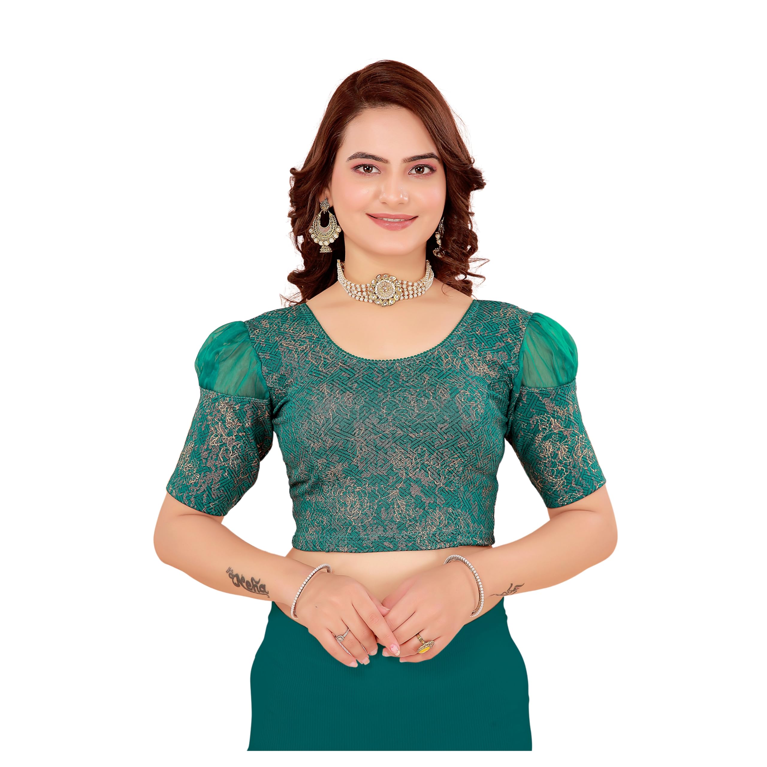 lady bloom Women's Lycra Net Stretchable Designer Blouse – Full Stitched, Quirky Multi-Colored, Shoulder-Embracing, Fashionable for All Occasions-picture-40