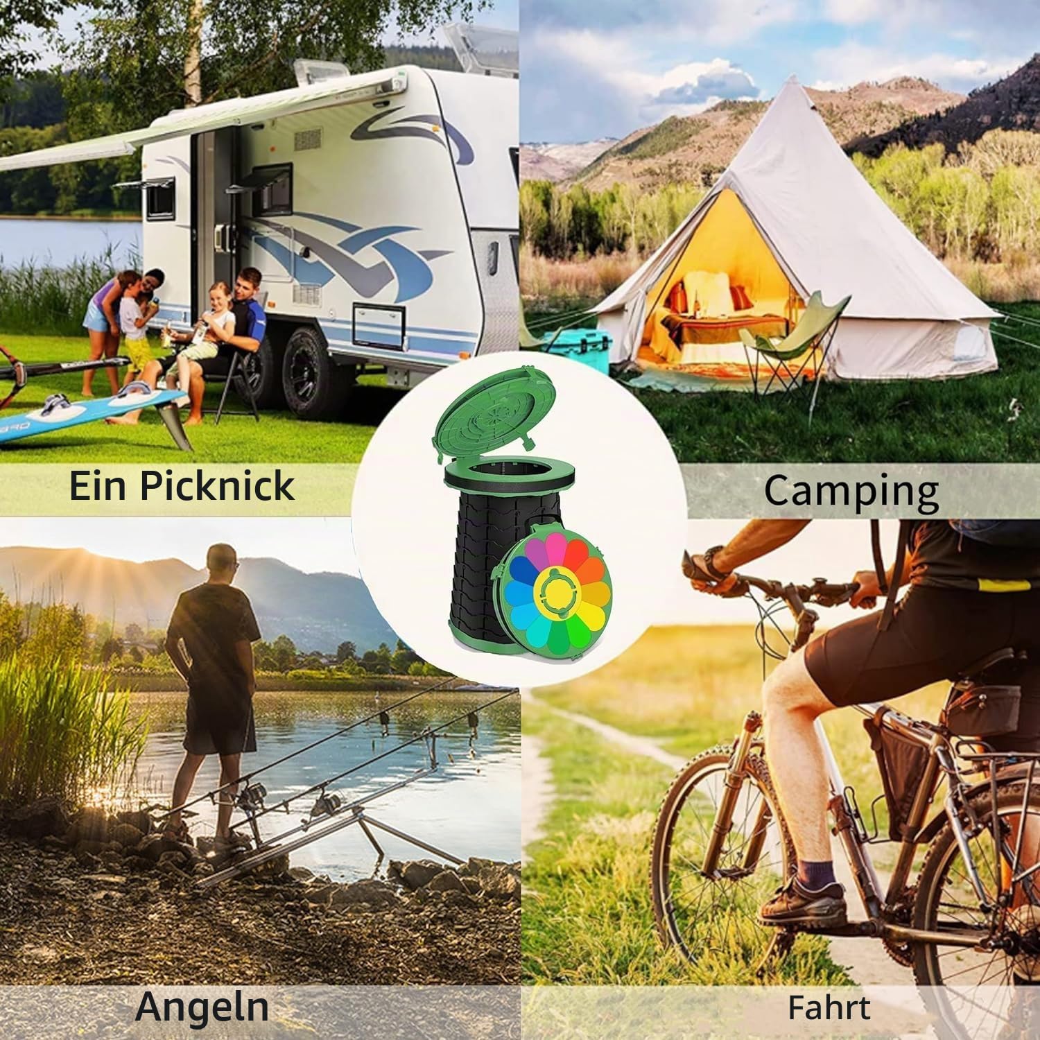 ALEVMOOM Faltbar Campingtoilette,Mobile Toilette mit Tragetasche und 7 Müllsäcke,Tragbare Camping Toiletten für Draußen Camping,Boot,Autofahrten,Strand