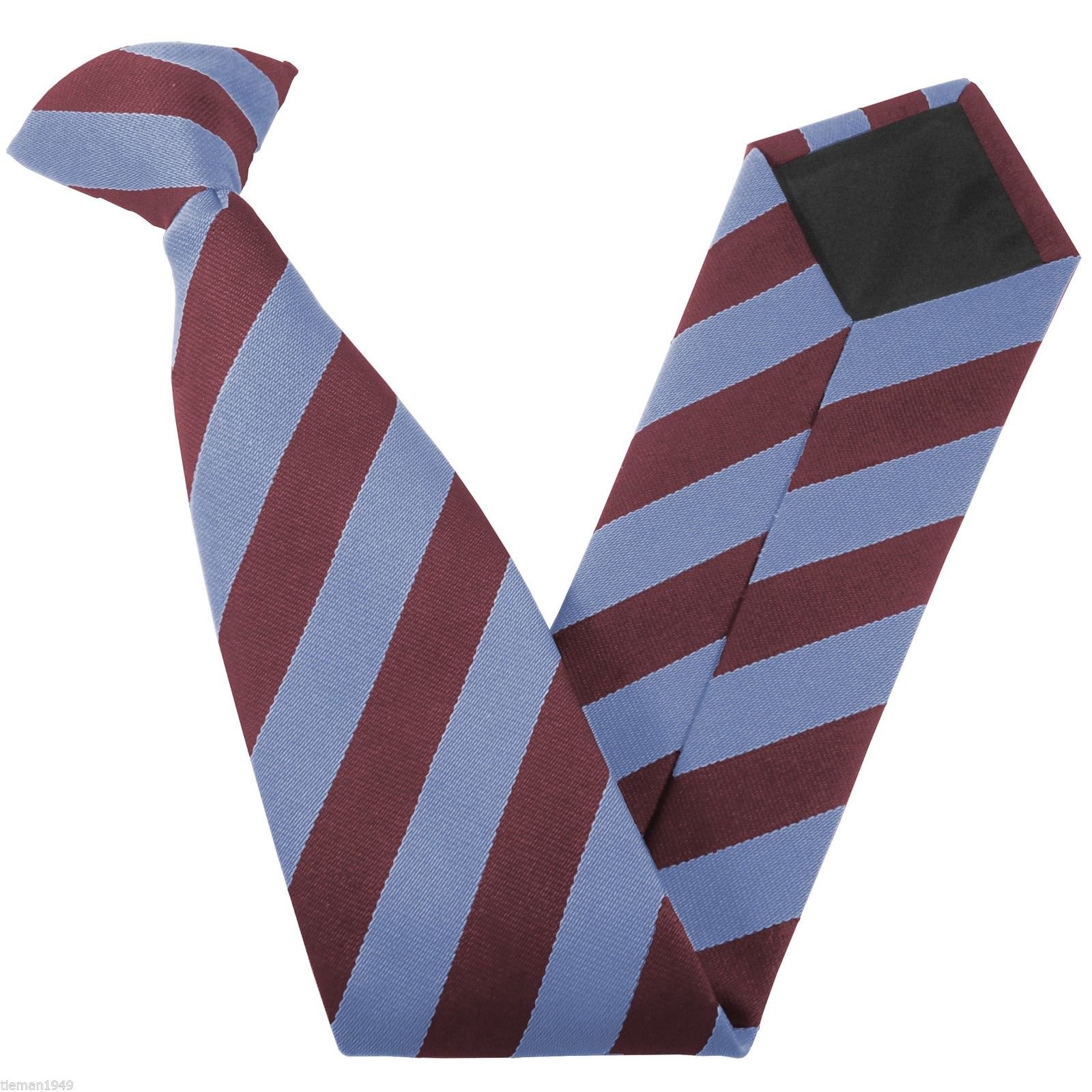 Great British Tie Club Clip On Block Stripe School Ties (Colour & Size Variations) (14 inch clip on (Junior School), Sky & Maroon)