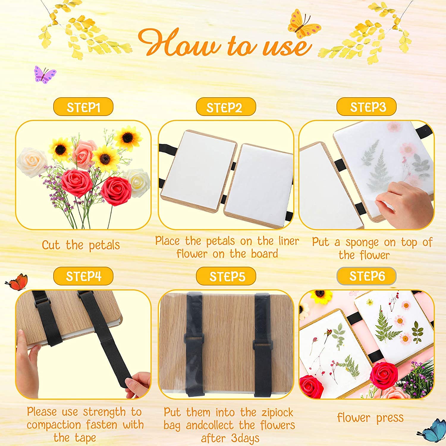 CENPEK Kit de prensa de flores de 6 capas de 6 x 8 pulgadas, juego de prensa de hojas para manualidades, flores prensadas secas, hojas, manualidades, joyería de resina