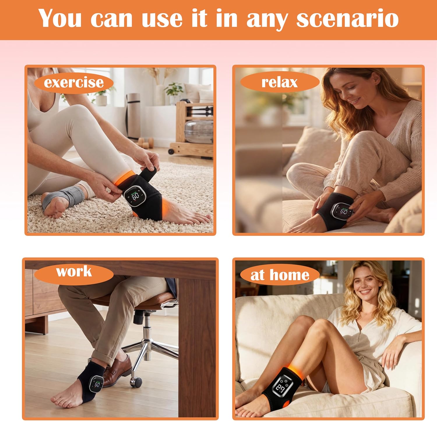 Red Light Cordless Ankle Massager with Heat & Vibration, for Foot & Ankle Pain Relief, 5 Heat Levels, 3 Massage Modes,Travel & Home Use (2 Pack)