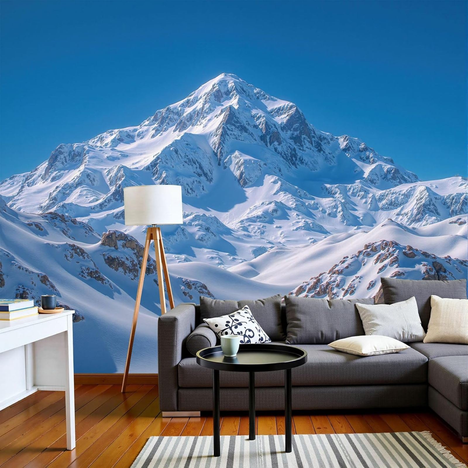 Non-woven photo wallpaper, gorges, snow-covered mountains, 3D effect, majestic nature photo wallpaper for living room/bedroom, blue wall mural for wall decoration, 400cm x 280cm, stickers - frameless