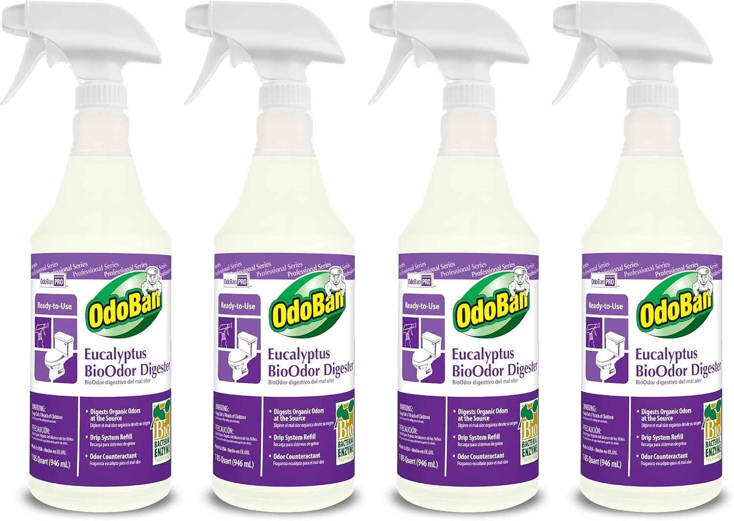 OdoBan Professional Cleaning Ready-to-Use BioOdor Digester Harsh Aroma Counteractant, Made in the USA, Eucalyptus Scent, 12-Pack, 32 Ounce Sprays Each