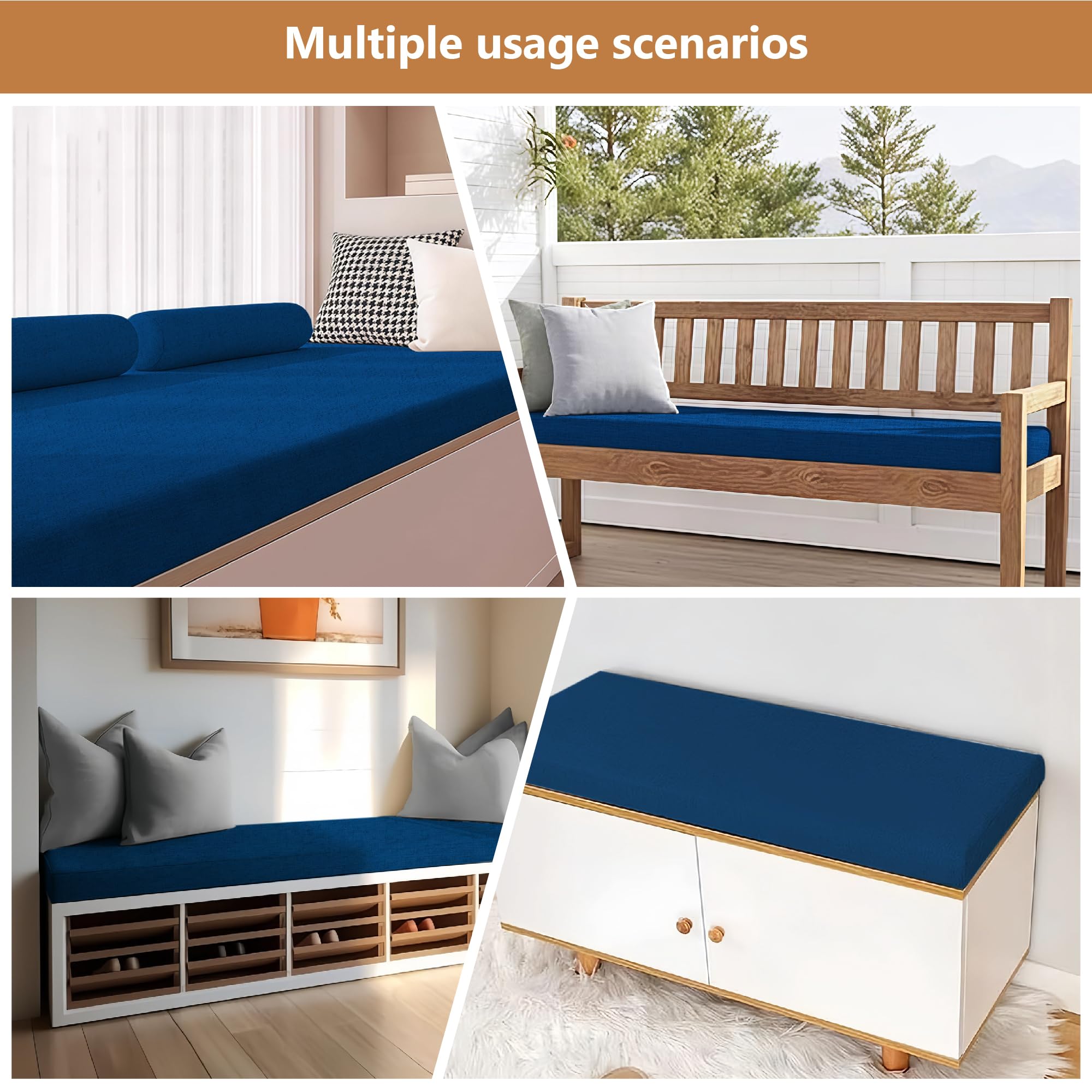 Coussin de Banc sur Mesure 40 x 60 cm Coussin Antidérapant Doux Lavable pour Banc D'Extérieur Lavable pour de Terrasse Balcon Banquette, Bleu