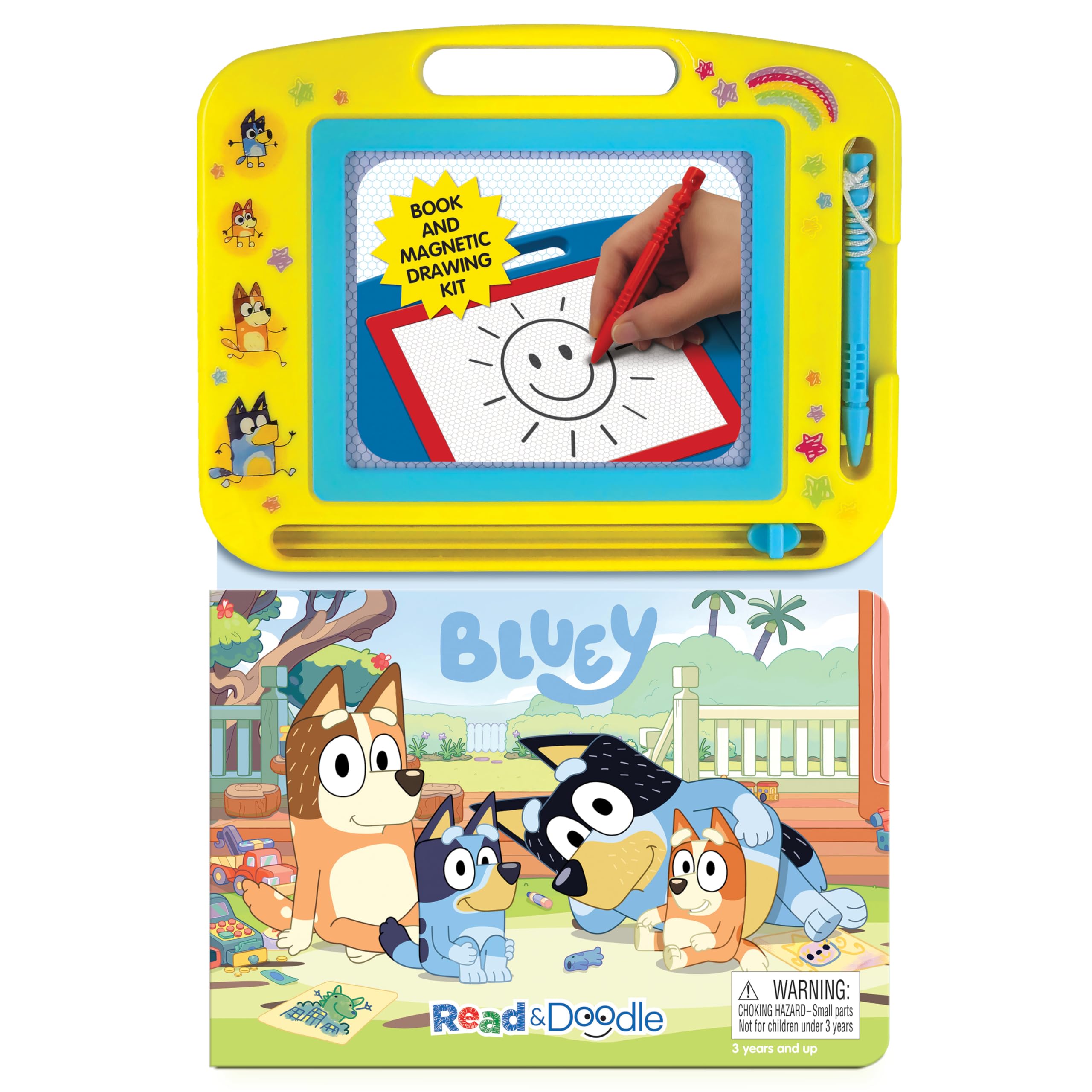 Bluey Read & Doodle - Learning resources for kids, a magnetic drawing pad, an easy-to-use pen, 22-page board book for reading and drawing