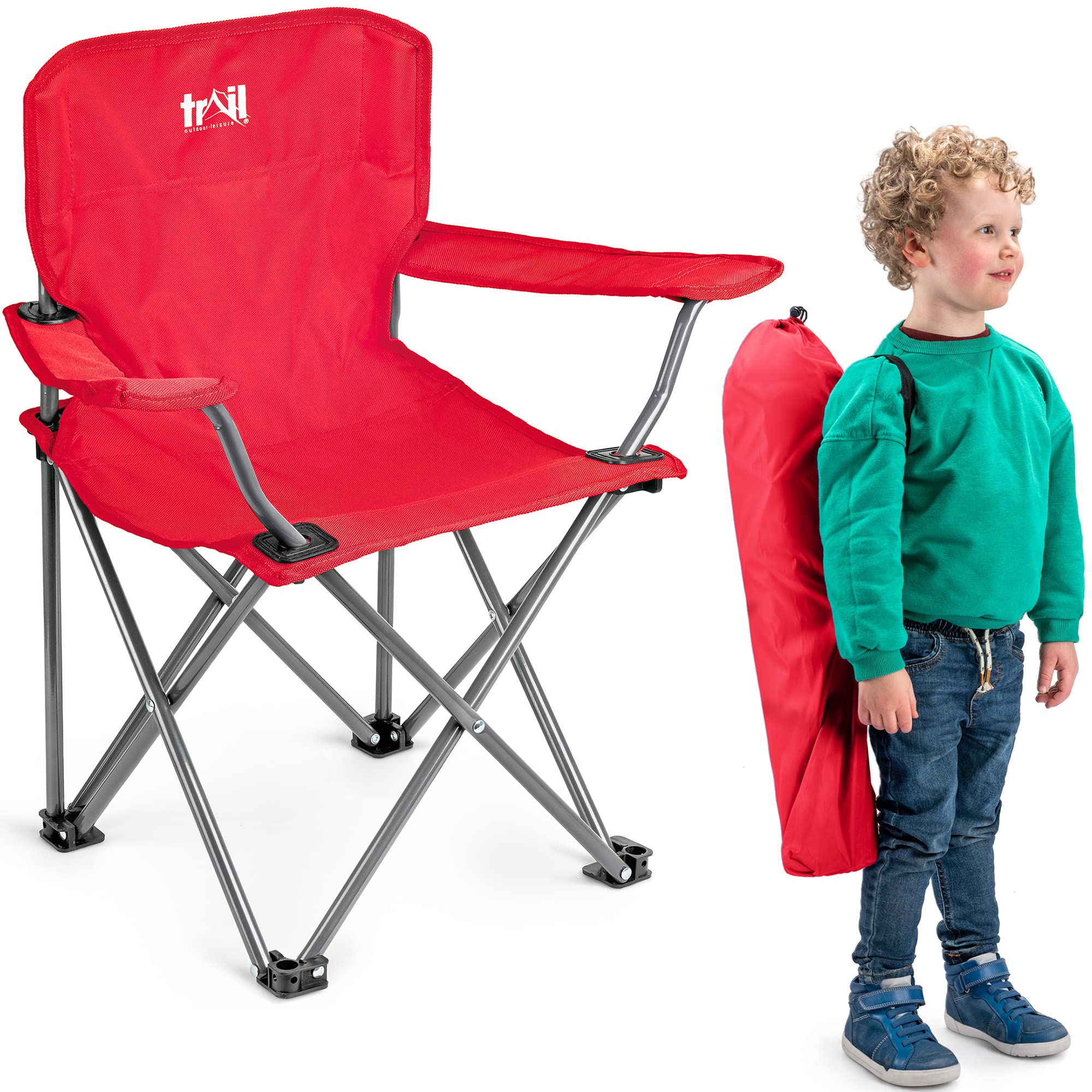 Trail Eagle Kids Camping Chair Red Lightweight Folding Garden Beach Seat with Carry Bag (For Ages 2 to 6 Years Old)