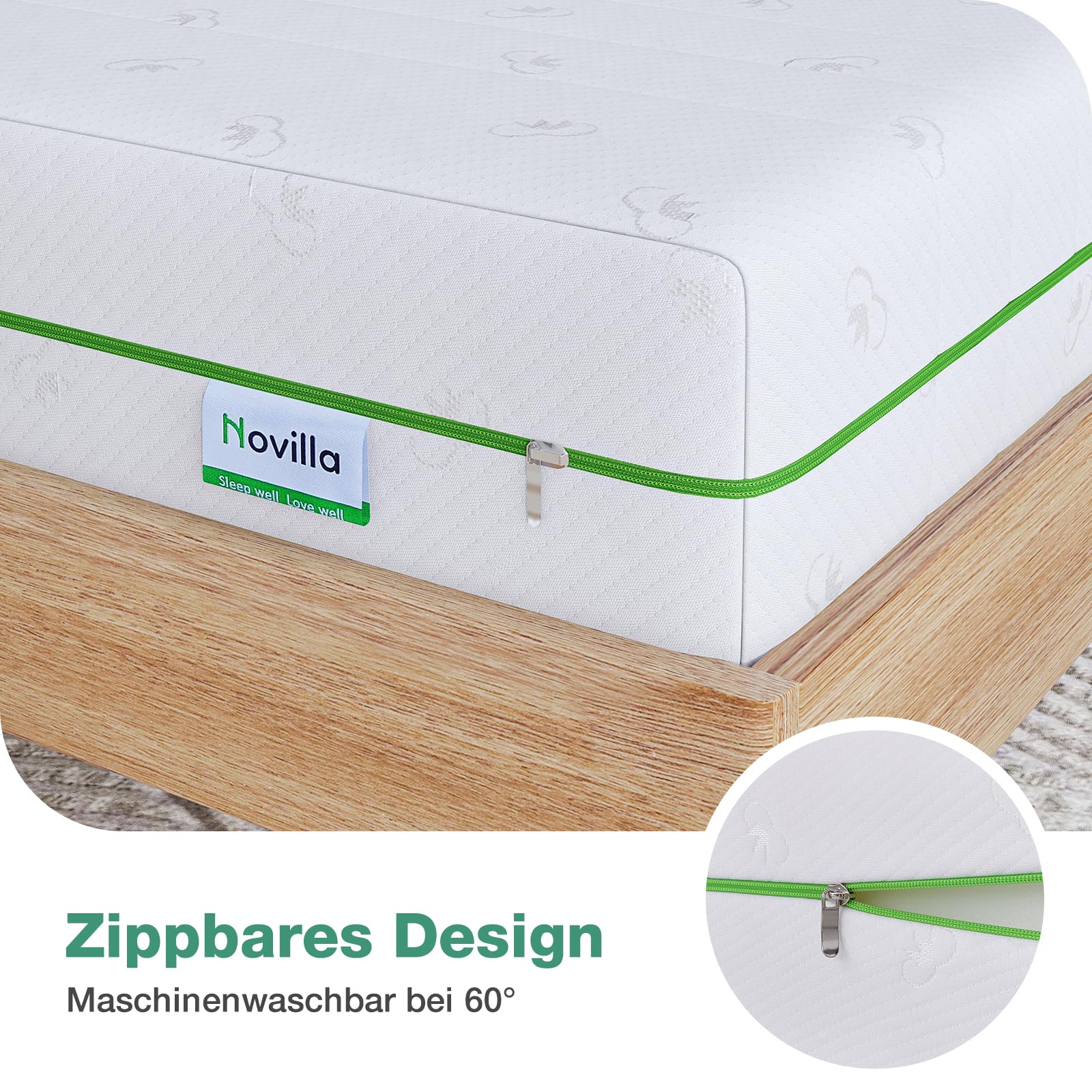 Novilla Matras 80 x 200 cm H3 gel traagschuim koudschuimmatras 7 zones schuim rolmatras bamboevezels ademend Oeko-Tex 18 cm