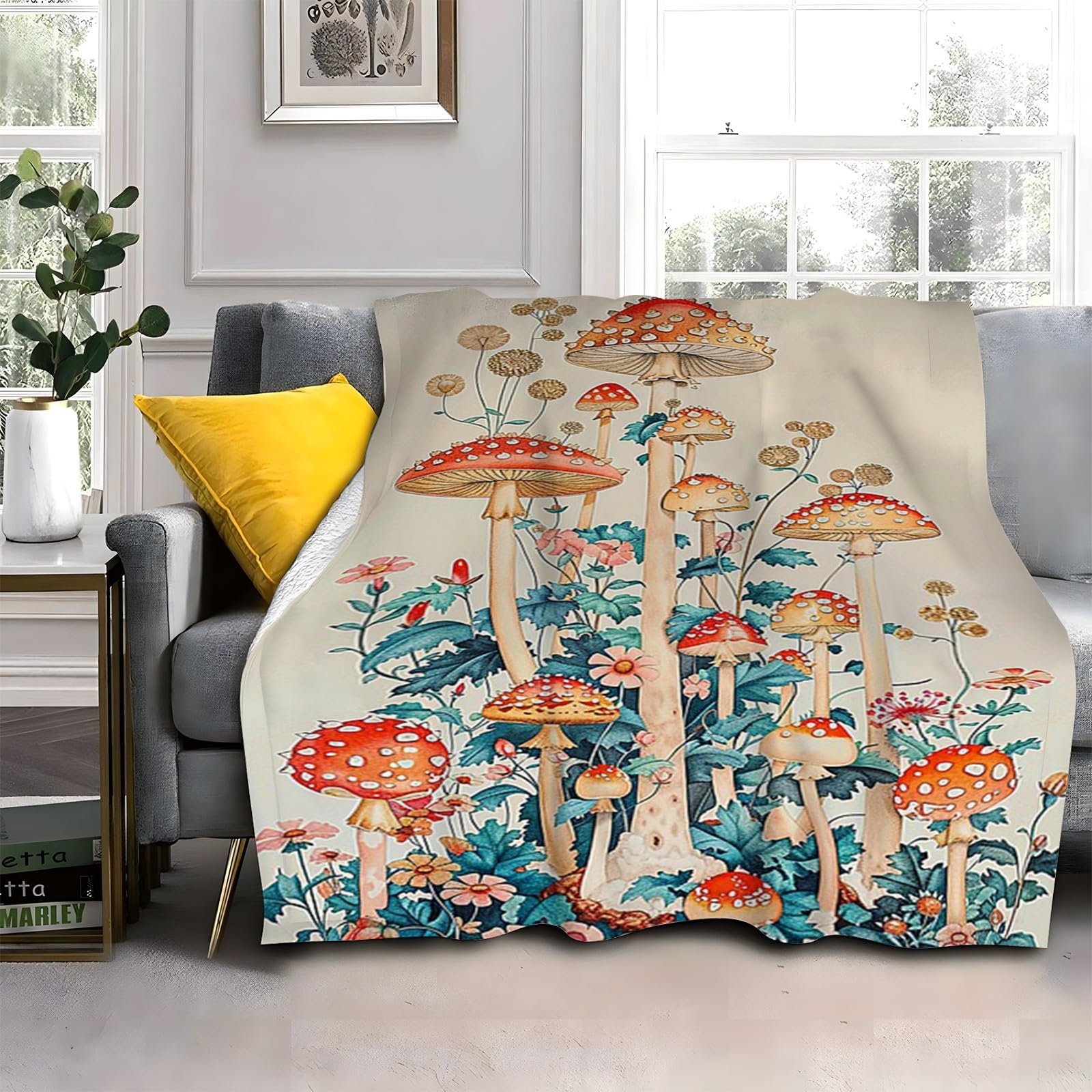 LLSZAHD Red Mushroom Throws Blanket King Size Plants Comfort Soft Sofa Bed Throw Blanket 152x204cm, Modern Fashion Design Style Children Adults Bedroom Decor - Fluffy Blankets 60"x80"