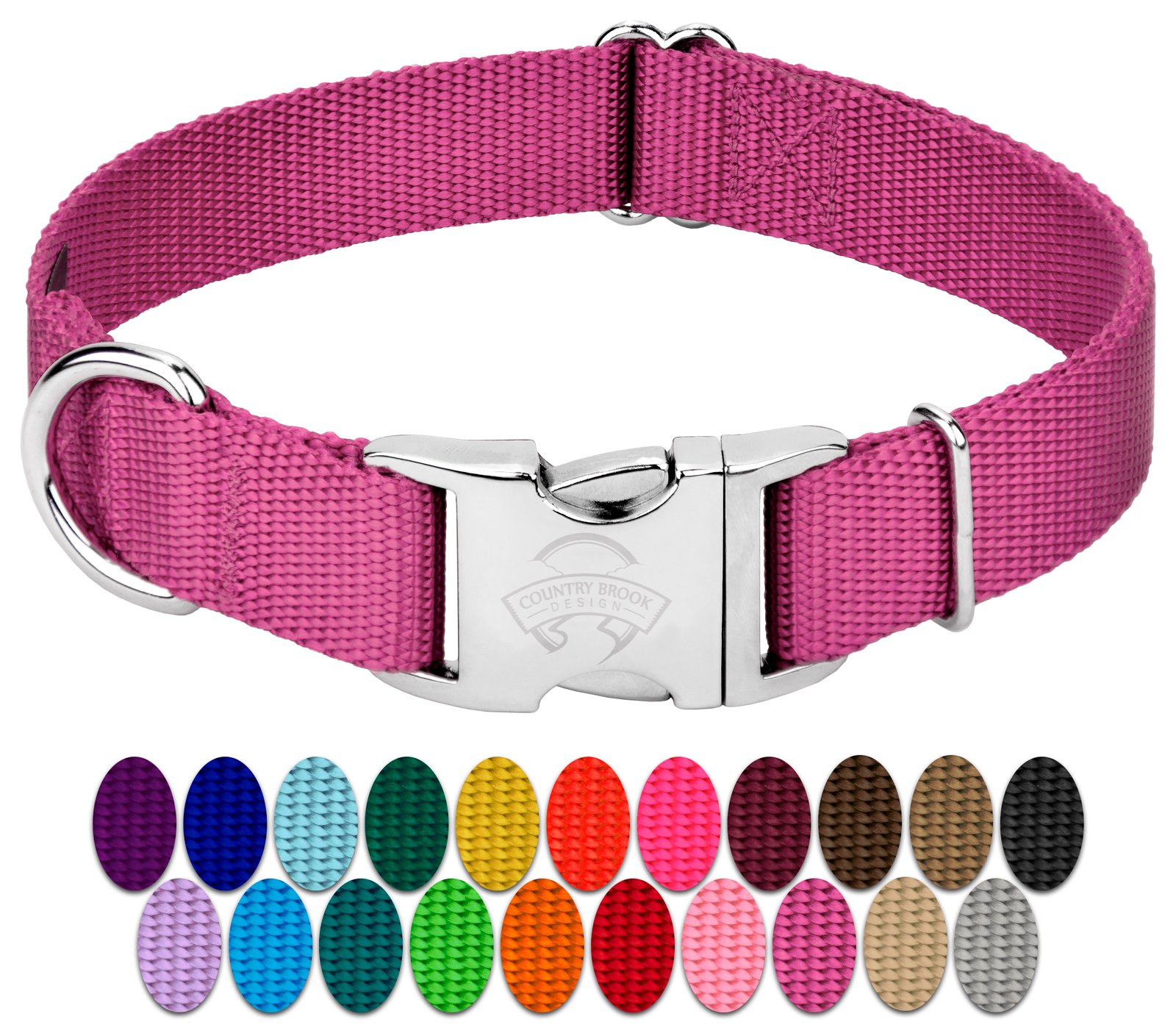 Country Brook Petz - Premium Nylon Dog Collar with Metal Buckle - Vibrant 25 Color Selection