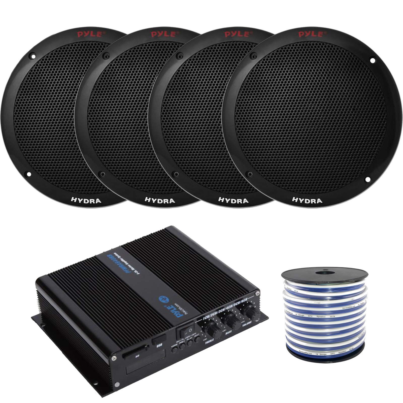 Buy 4 x Pyle 6.5'' Dual Cone 400 Watt Black Marine Speakers, Pyle 6