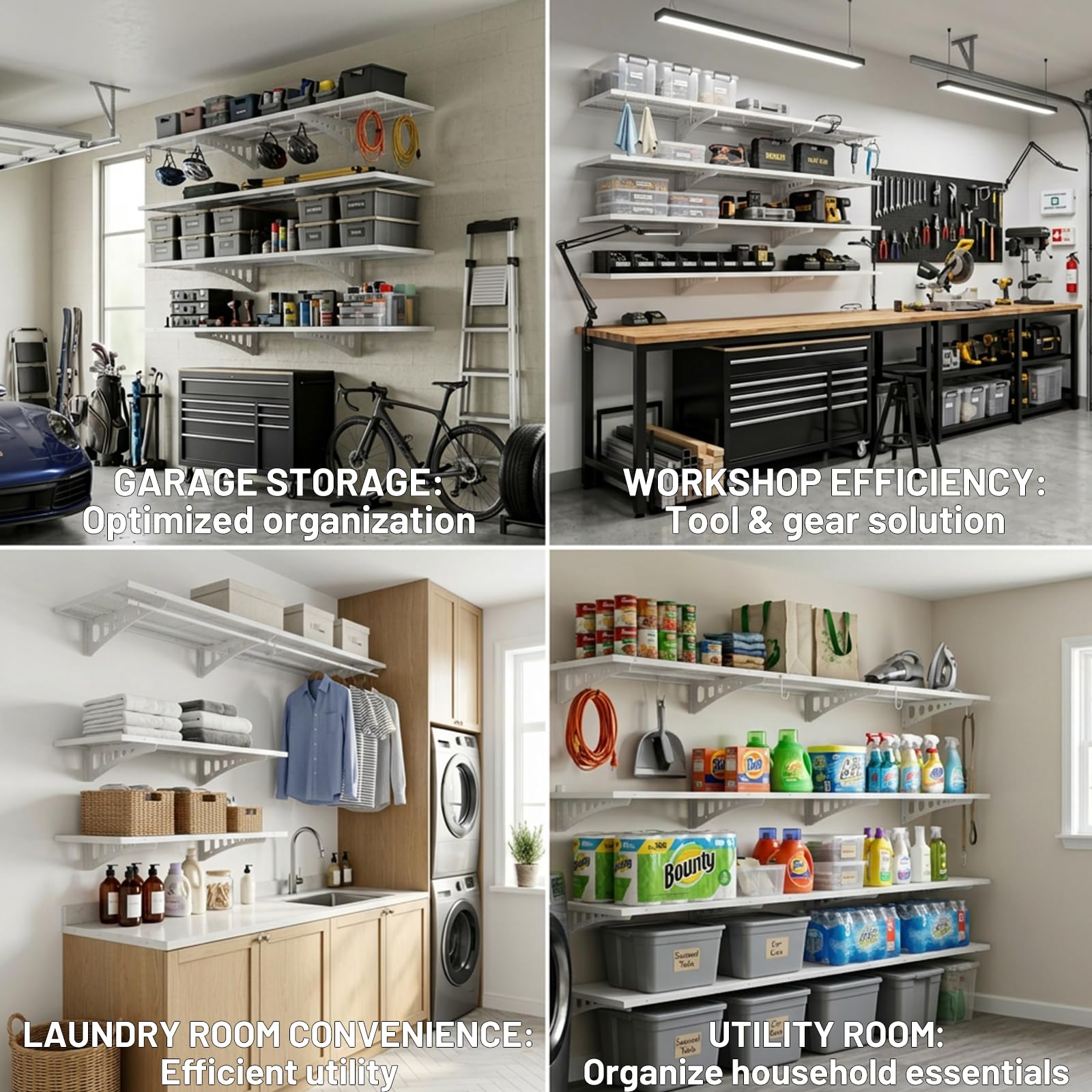 Cuguords 2-Pack 1.5x4ft Garage Shelving Heavy Duty, 500 Lbs Wall Mounted Storage Shelf, Solid Flat Panel Organizer With Complete Install Kit, White - image 5