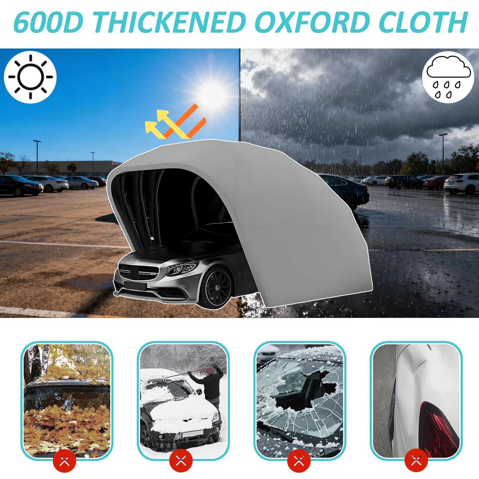 Cochera Retráctil Mejorada, Cobertizo Gris De Acero Inoxidable, Cobertizo Plegable Semiautomático SUV/Automóvil, Tela Oxford De Espesor 600d (5,9m × 2,7m × 2,45m)