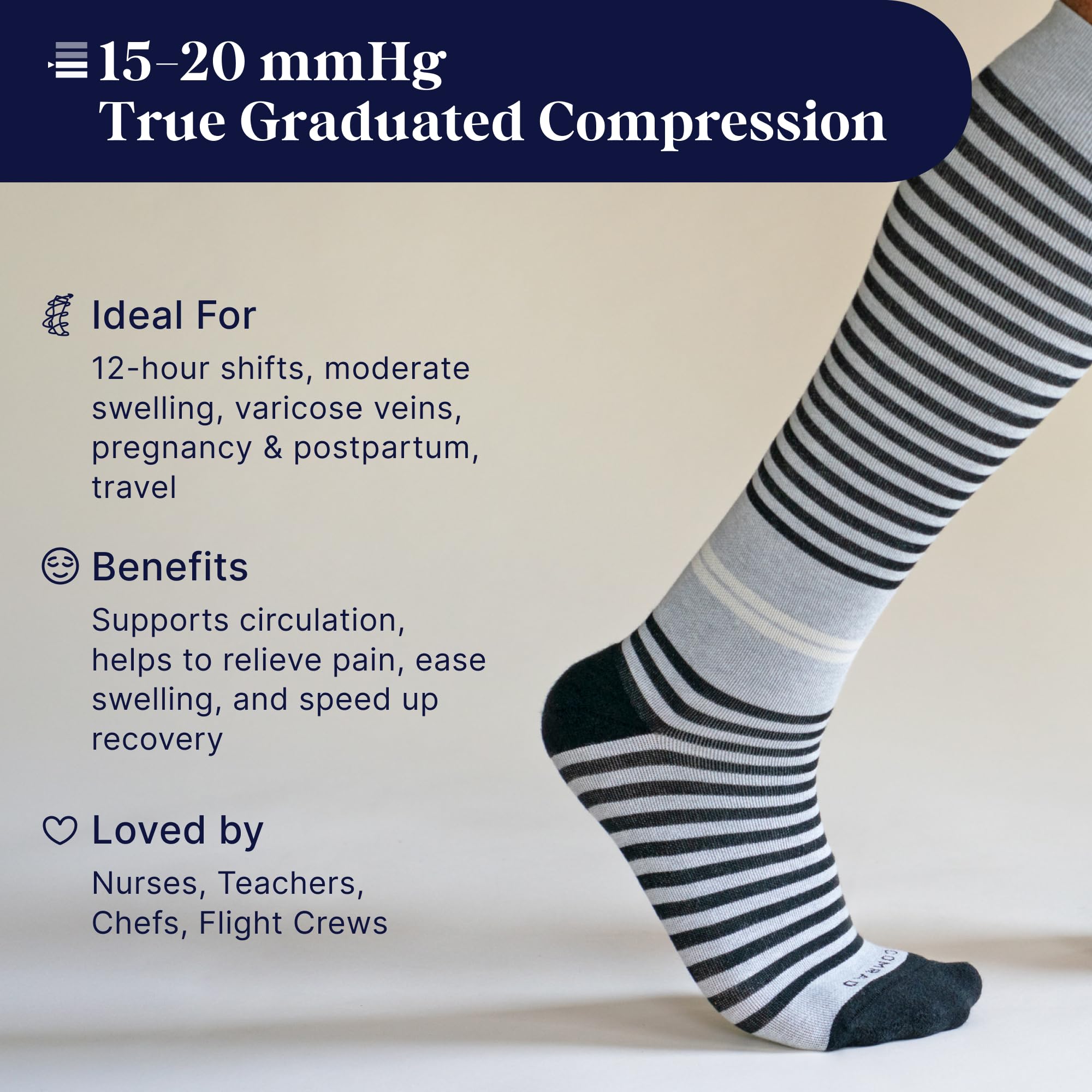 Comrad CloudCotton - Paquete de 3 calcetines altos hasta la rodilla, calcetines de compresión graduada de 15-20 mmHg, (gris/terracota/morera, mediano), calcetines de apoyo de algodón peinado para
