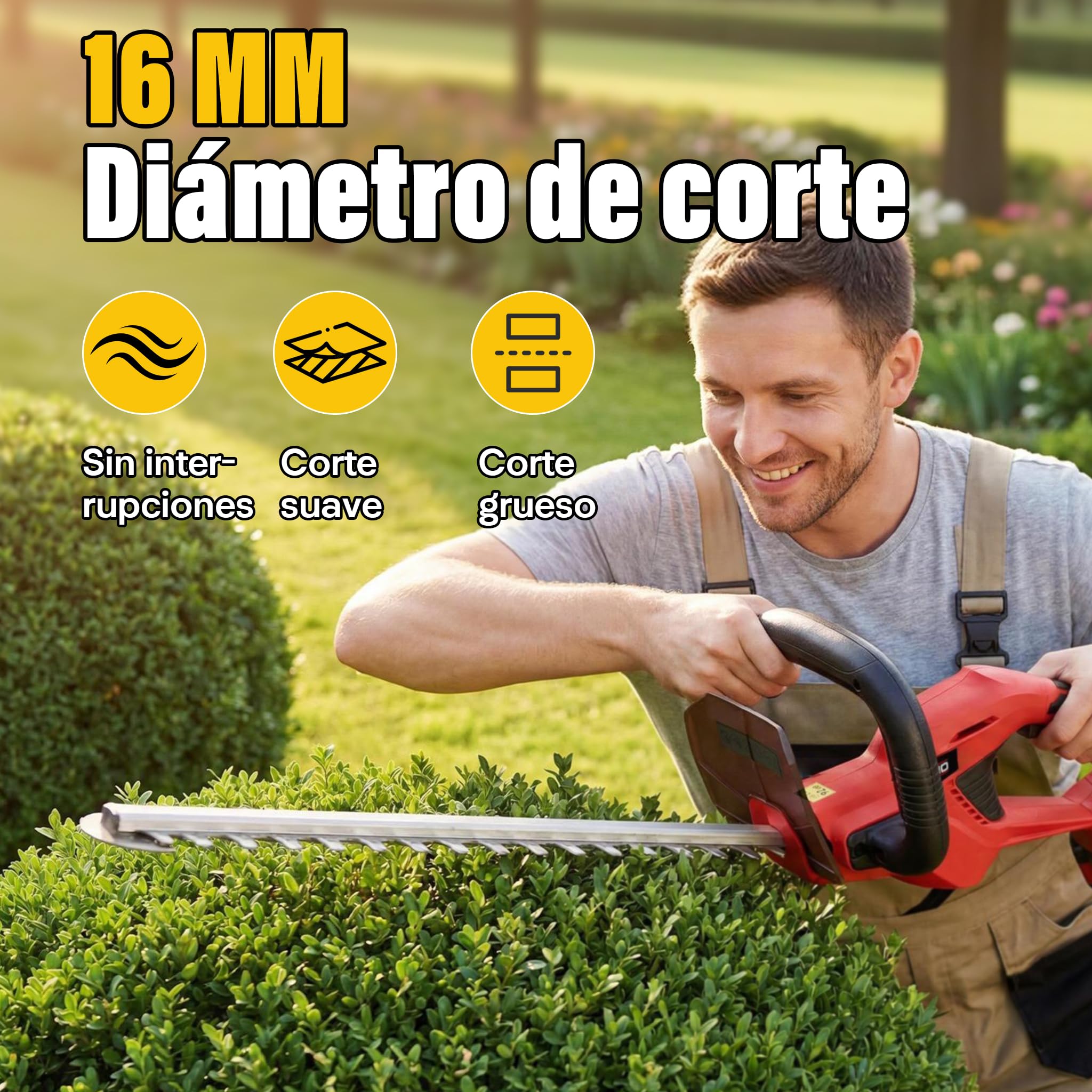 TEENO Cortasetos batería 20 V, Cortasetos eléctrico para setos y arbustos, con 1 batería 4000 mAh, Hoja de 52 cm, Corte 16 mm, Mango Giratorio 180°,para jardín doméstico